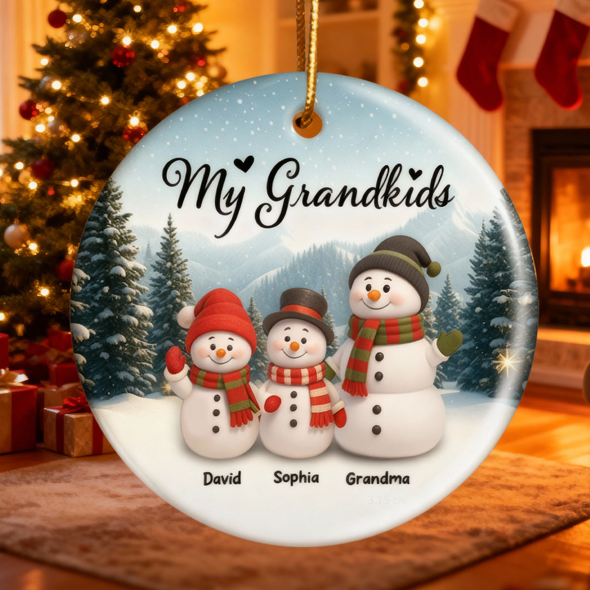 Grandma Grandkids Snowman - Personalized Ceramic Ornament with Acrylic - Unique Christmas Gift for Grandma