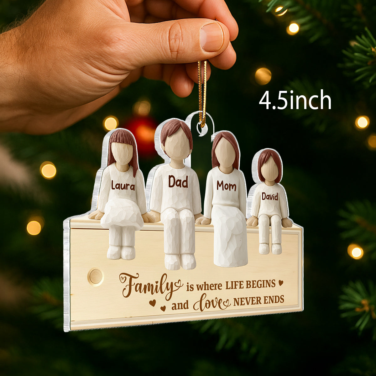 Family Together Wooden Figurines - Personalized Acrylic Ornament - Heartwarming Christmas Gift For Family