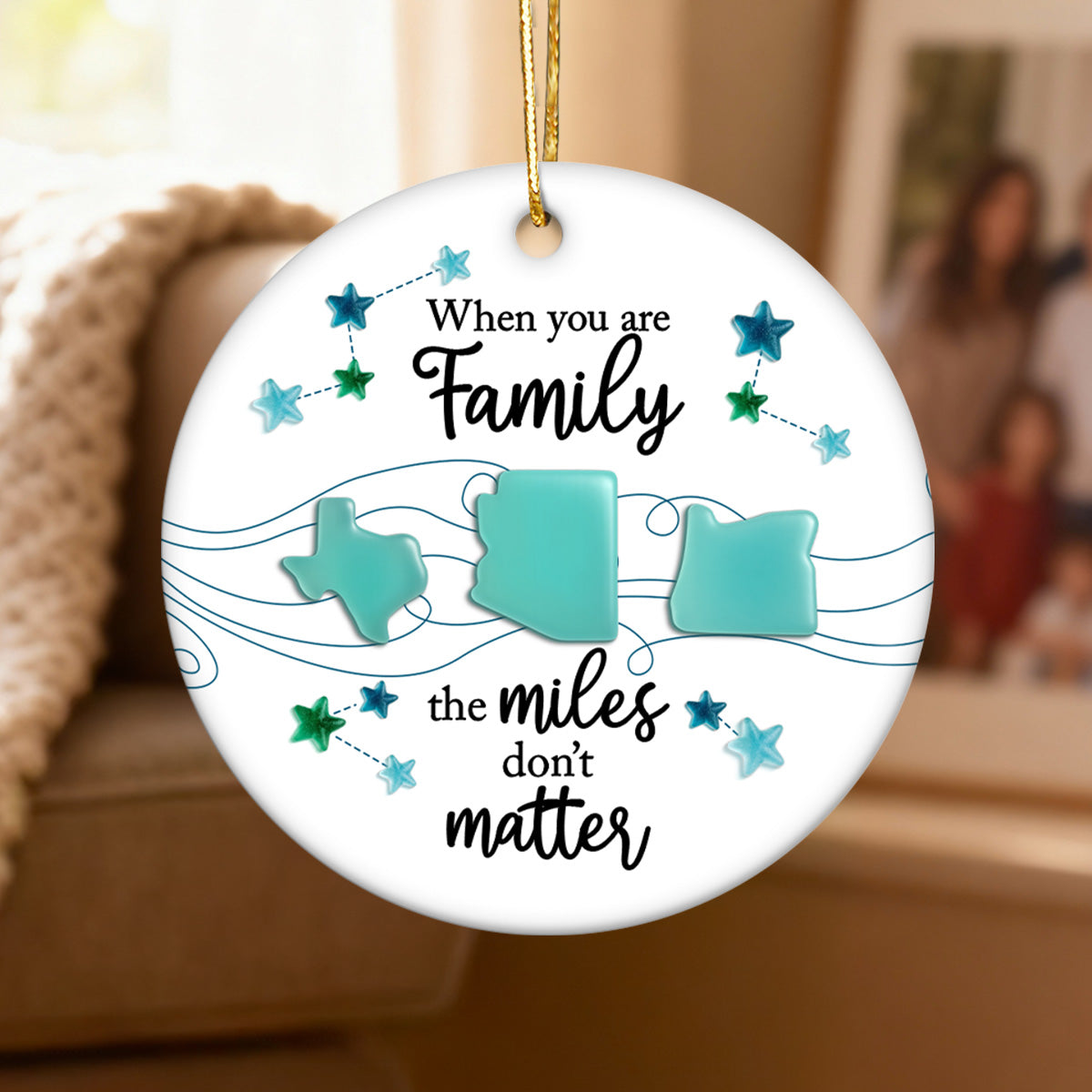 3D Sea Glass Effect Long Distance When You Are Family Miles Don't Matter - Personalized Ceramic Ornament