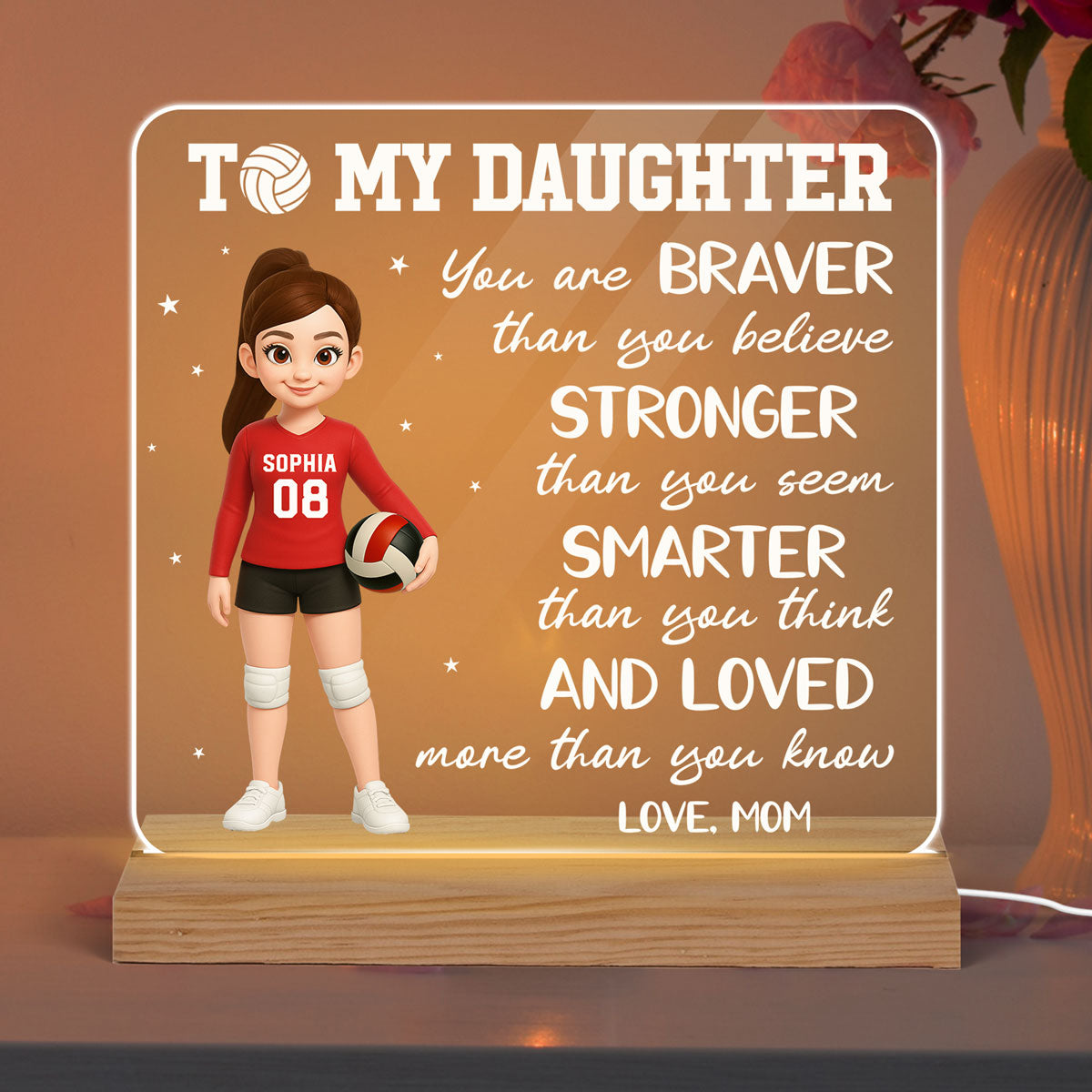 To My Daughter Granddaughter Volleyball Player You Are Braver Than You Think - Personalized Acrylic LED Night Light