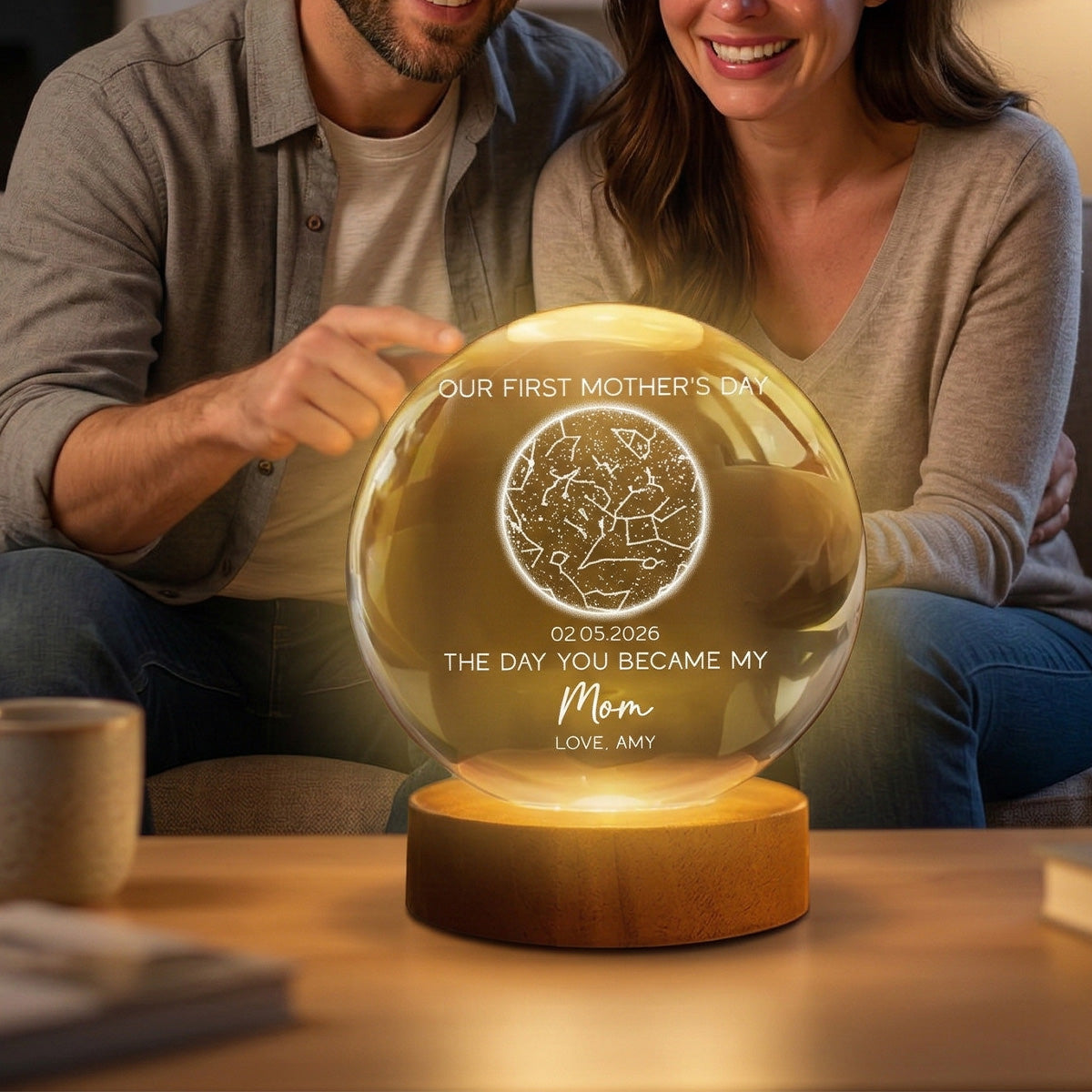 The Day You Became My Mom Custom Star Map First Mother's Day - Personalized Crystal Ball LED Night Light - First Mother's Day Gift For New Mom