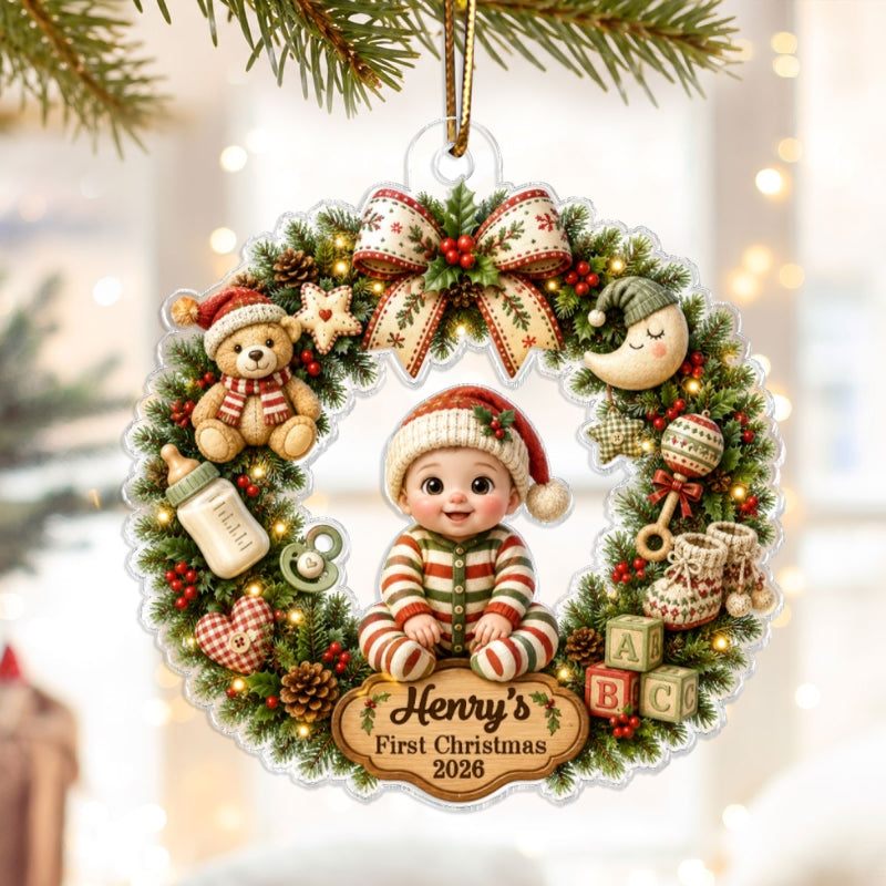 Trending Cute Cartoon Baby's First Christmas - Personalized Acrylic Ornament - Christmas Gift For Boys, Girls, New Born