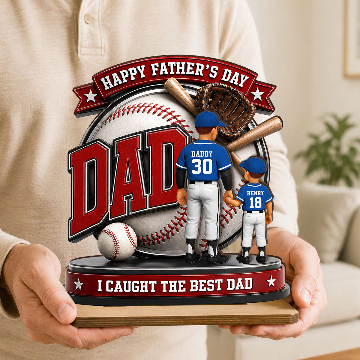 Baseball Dad Home Run Hero - Personalized 2-Layered Wooden Plaque -  Gift For Dad, Husband