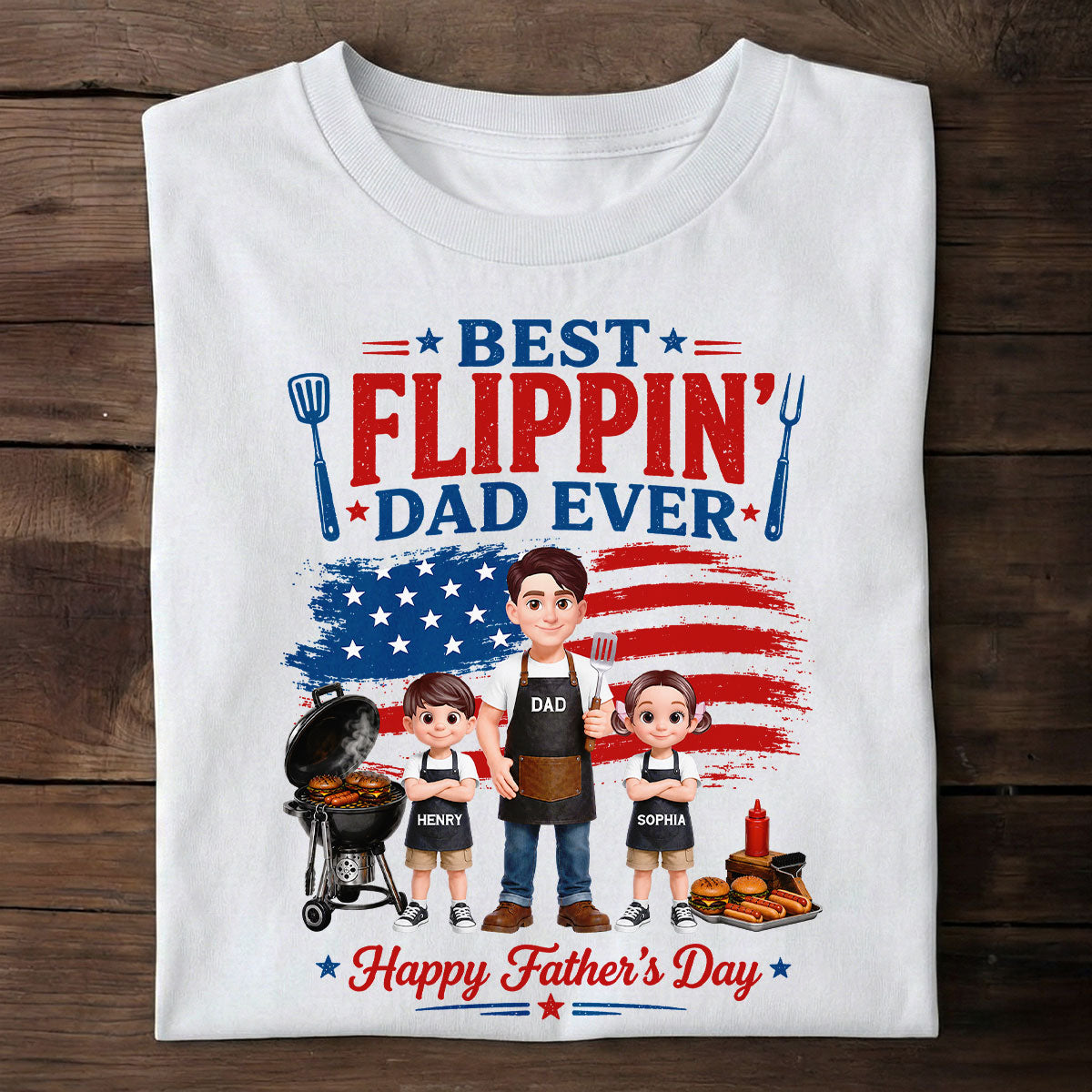 BBQ Best Flippin' Dad Ever Nation Flag - Personalized Shirt - Father's Day Gift For Dad, Husband