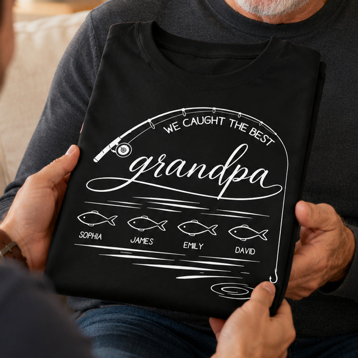 Fishing Dad Grandpa Best Catch Outline Style - Personalized Shirt