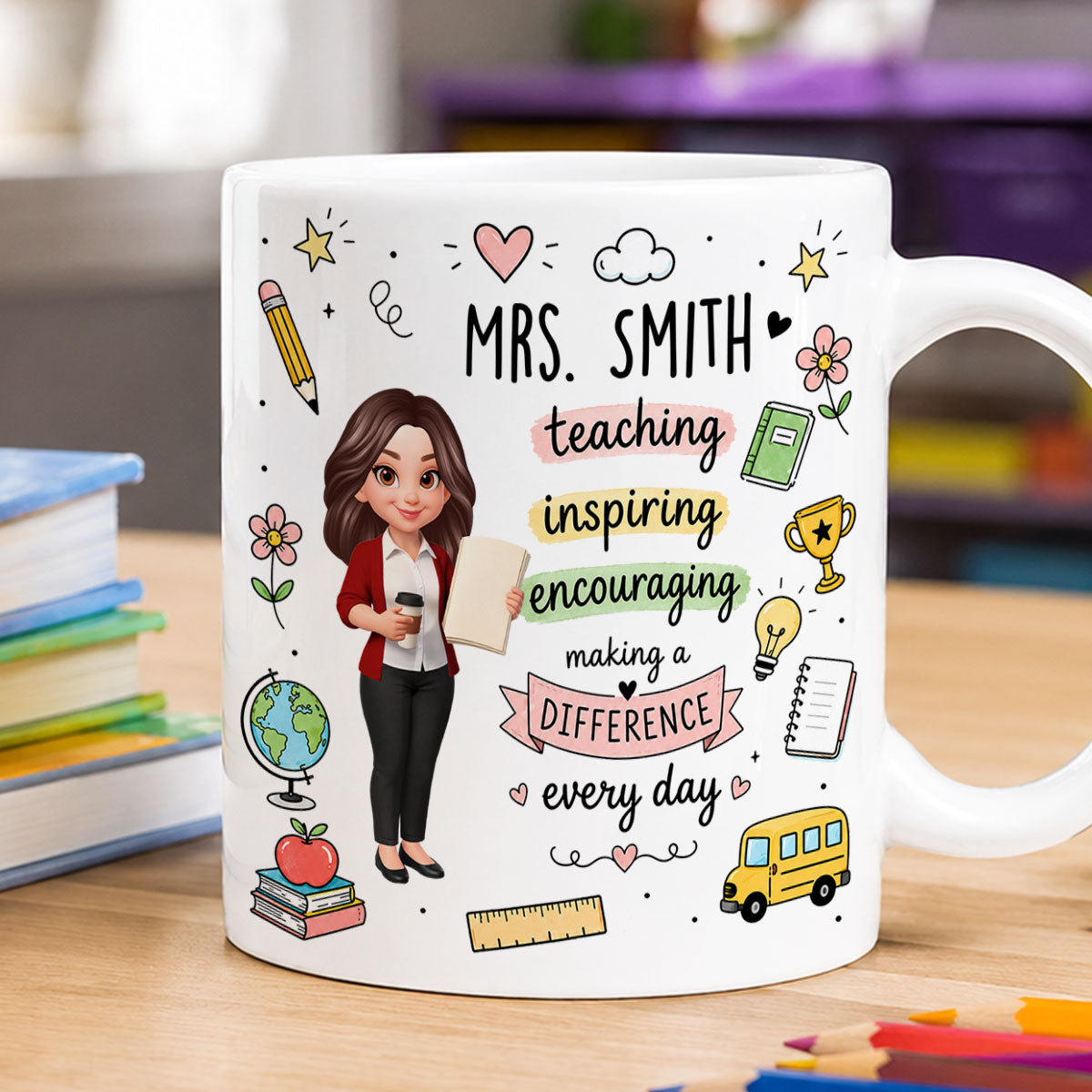 Teacher Teaching Inspiring Encouraging - Personalized Mug - Teacher Appreciation Gift, Back To School Gift For Teachers