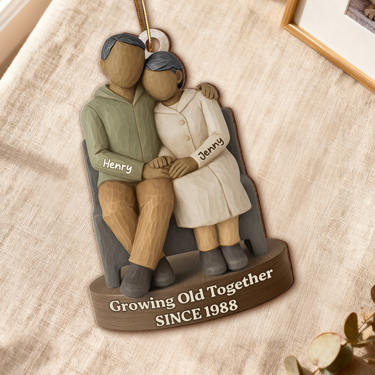 Couple Growing Old Together 3D Effect - Personalized Wooden Ornament - Christmas Gift for him, for her
