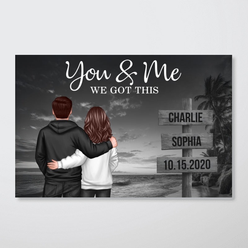 Retro Couple Street Sign Beach Landscape - Personalized Poster - Heartfelt Couple Gift for him, for her