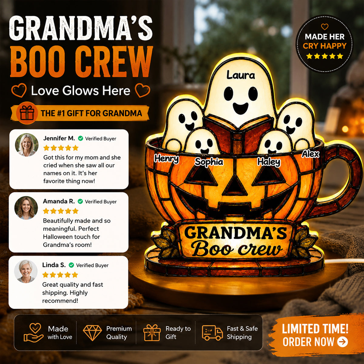 Grandma's Boo Crew - Personalized Light Box - Halloween Decor for Grandma