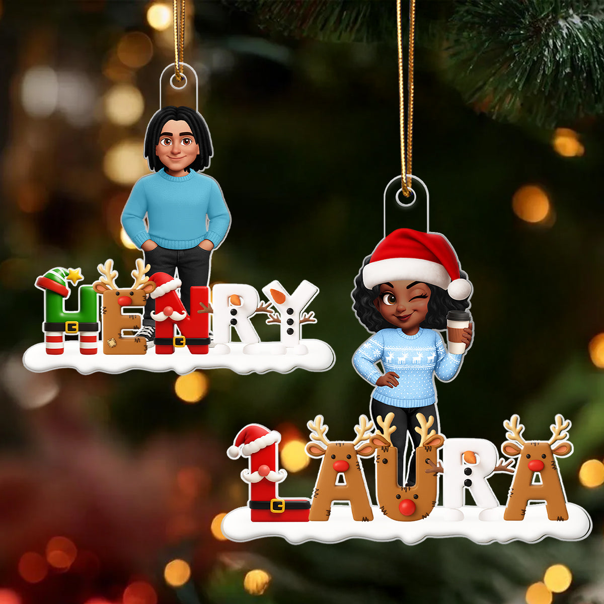 Custom Name Christmas Iconic Alphabet - Personalized Acrylic Ornament - Christmas Gift for Family, for Friends