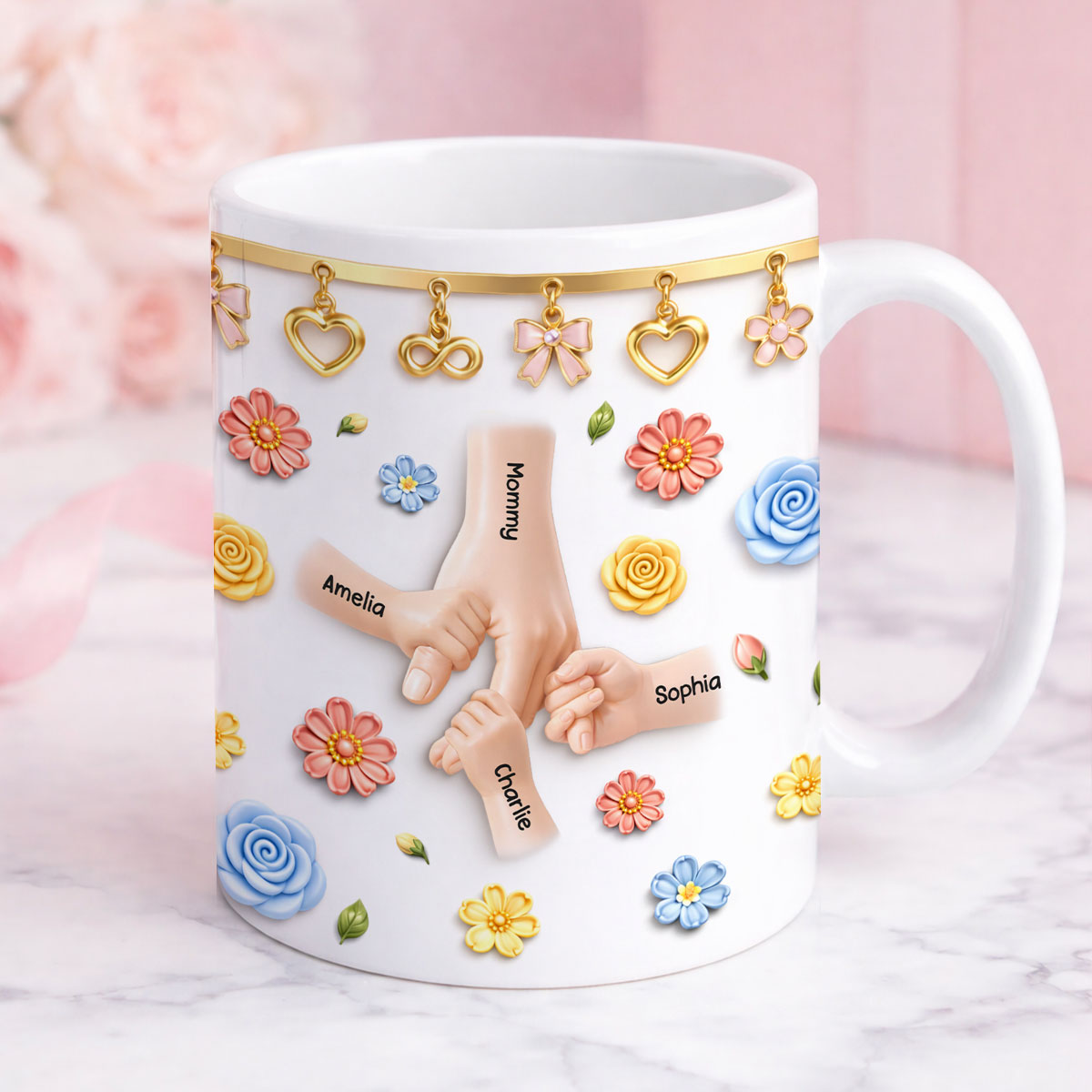 Kids Holding Mom's Hands - Personalized Mug - Gift For Mom