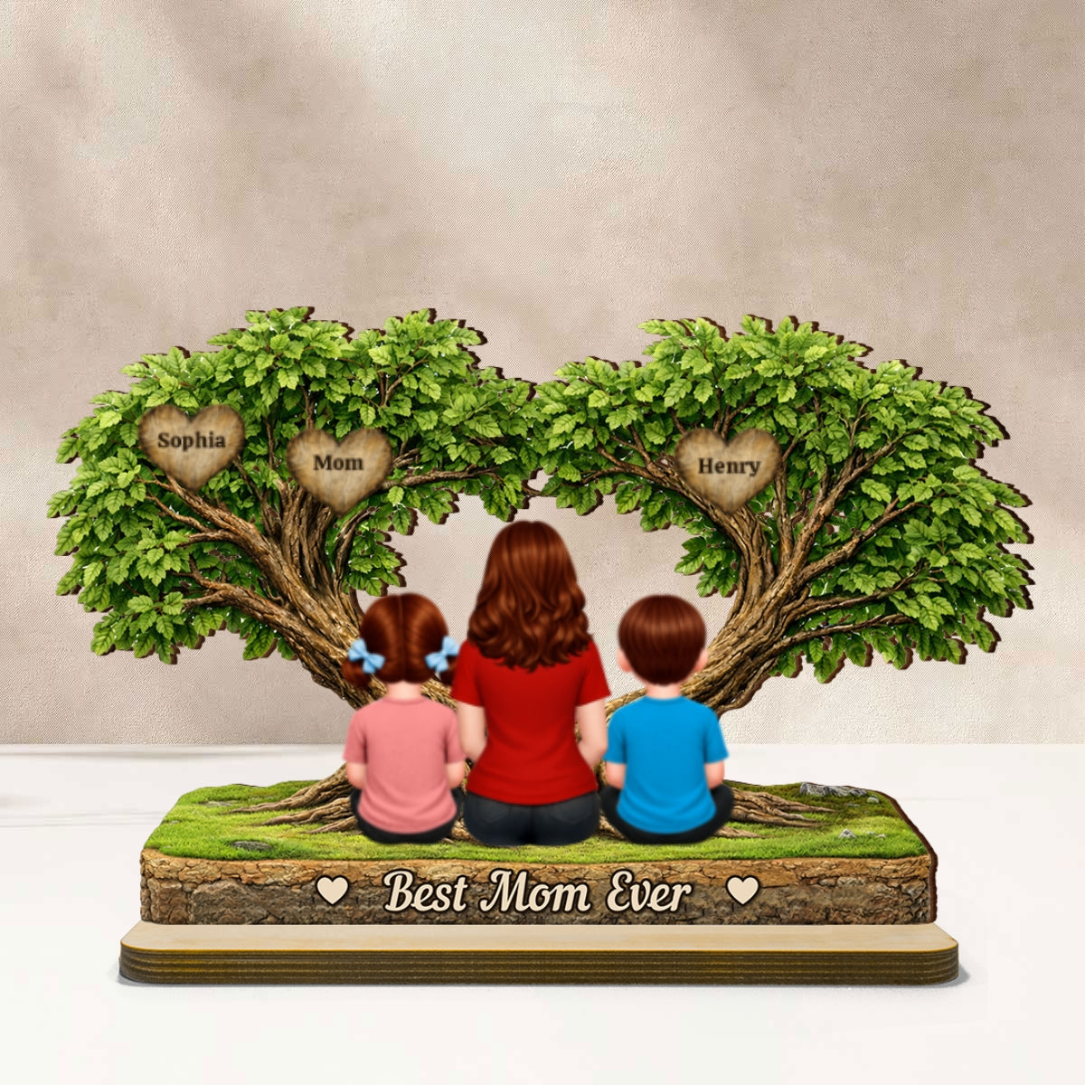 Best Mom Ever Heart Tree - Personalized 2-Layered Wooden Plaque - Heartfelt Gift For Mom, Grandma