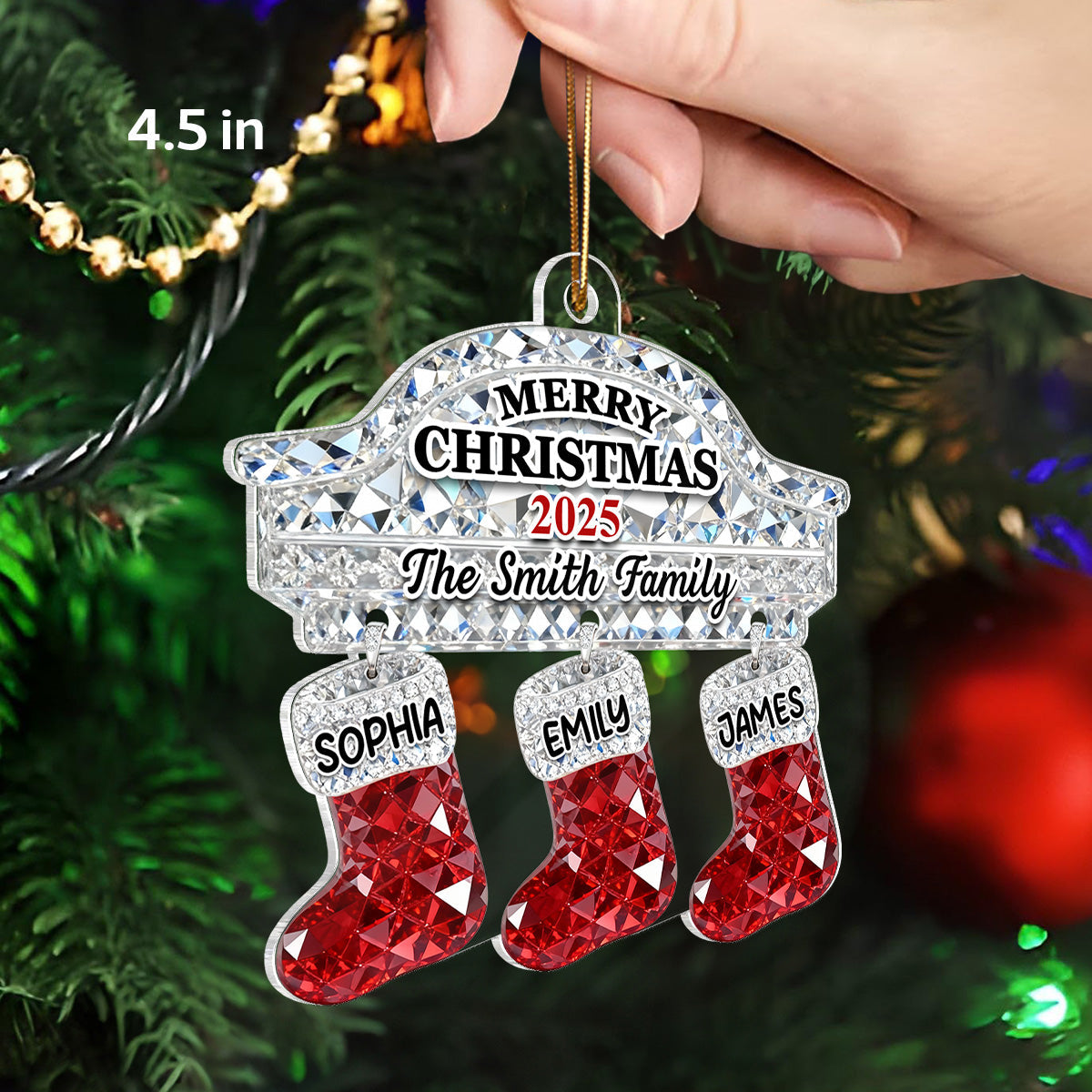 3D Effect Flat Christmas Stockings Family Names - Personalized Acrylic Ornament