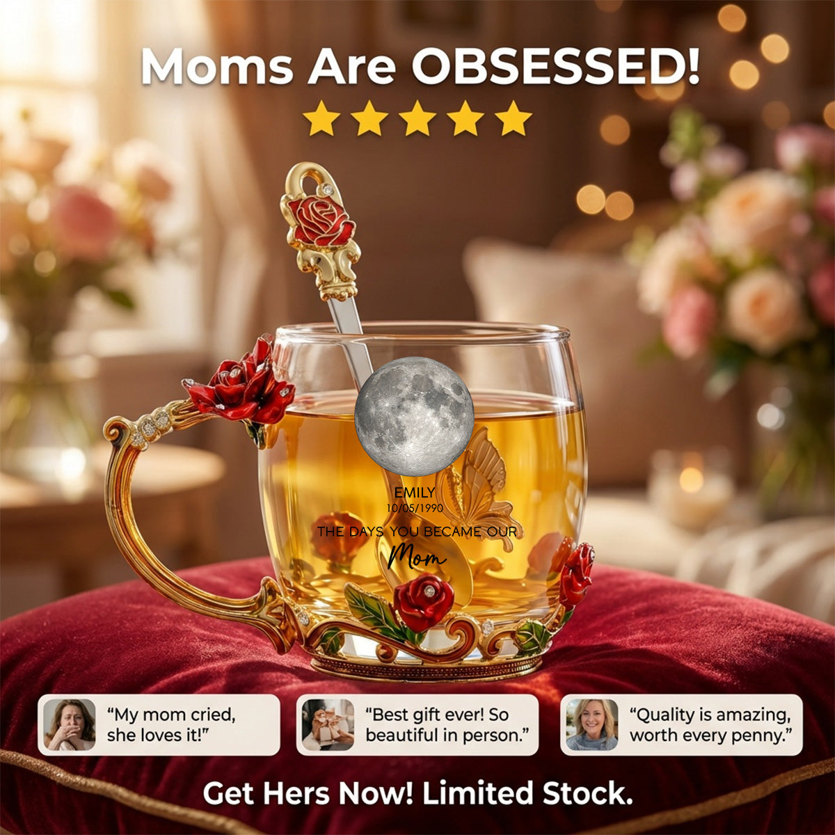 The Days You Became Our Mom - Personalized Enamel Flower Tea Cup - Gift For Mom