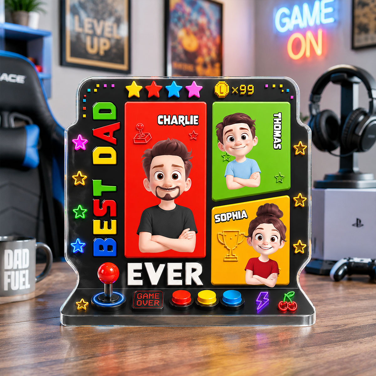 Best Dad Ever Gaming Dad - Personalized Acrylic Block Plaque - Heartfelt Gift For Dad, Husband