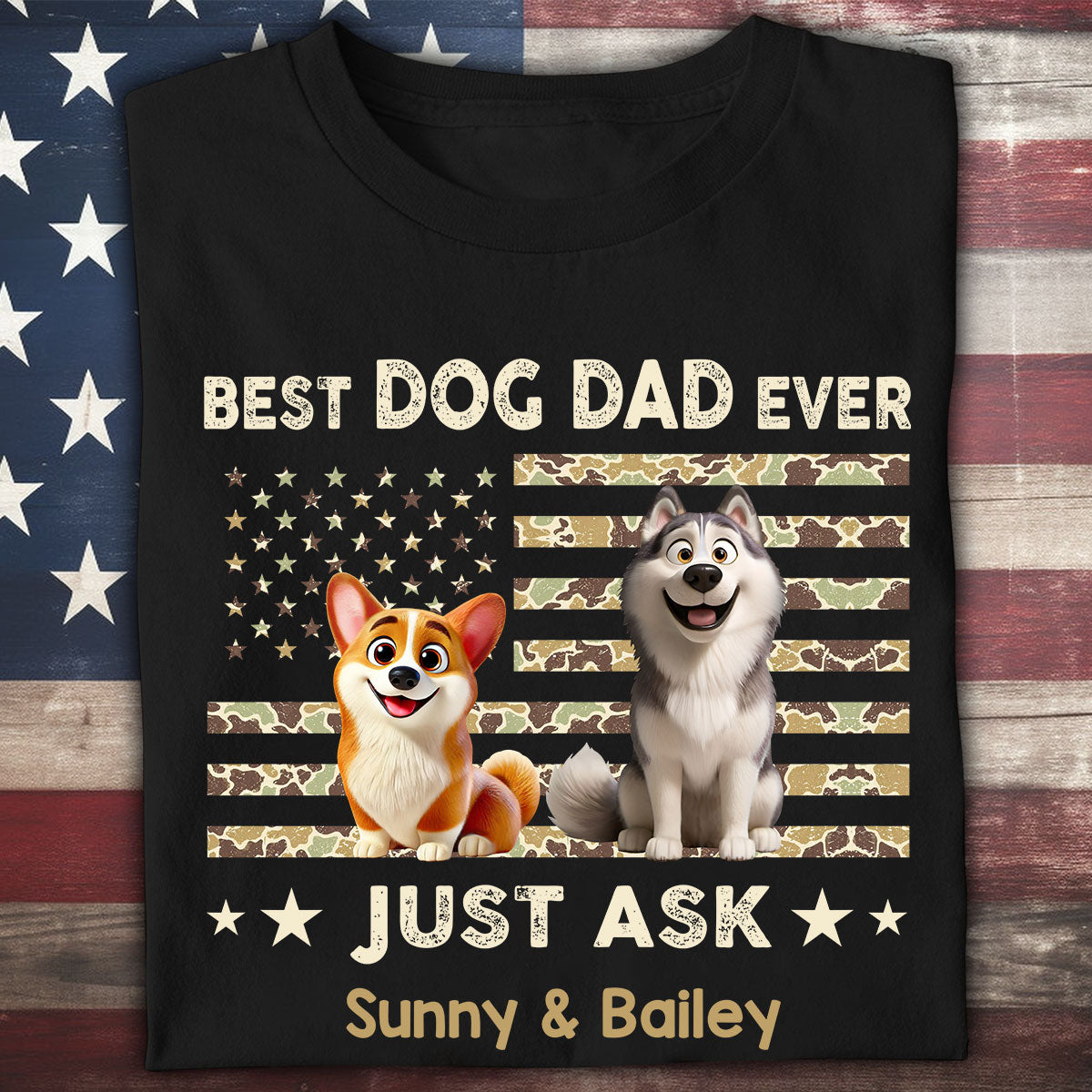 Best Dog Dad Ever Trendy Camouflage Pattern - Personalized Shirt - Father's Day Gift For Dog Dad, Dog Lovers