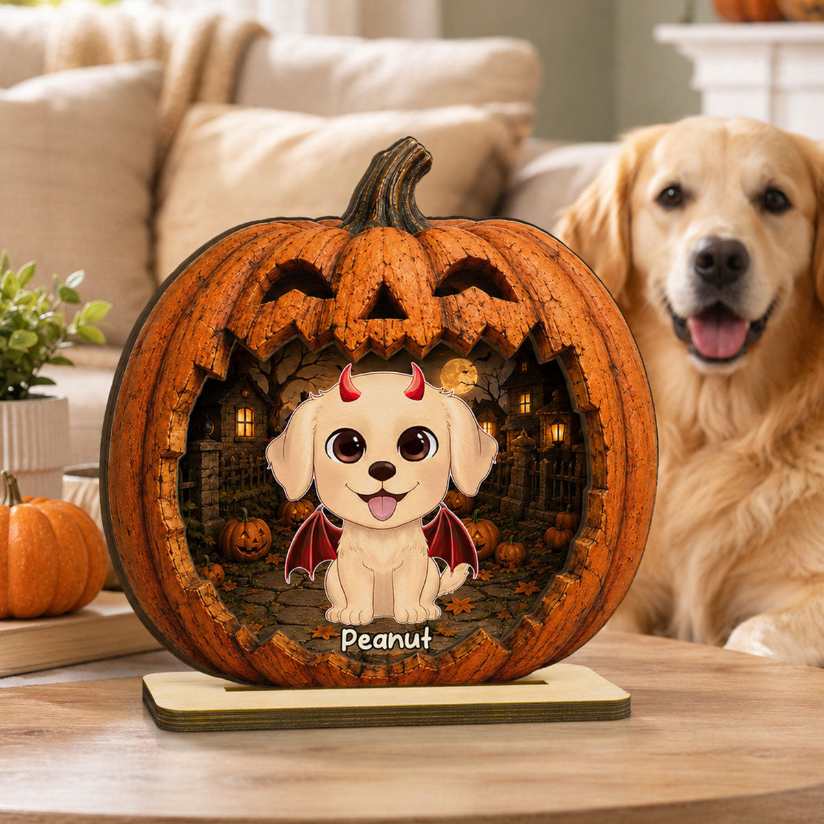 Spooky Halloween Pumpkin Dogs - Personalized 2-Layered Wooden Plaque - Halloween Decor For Dog Lovers