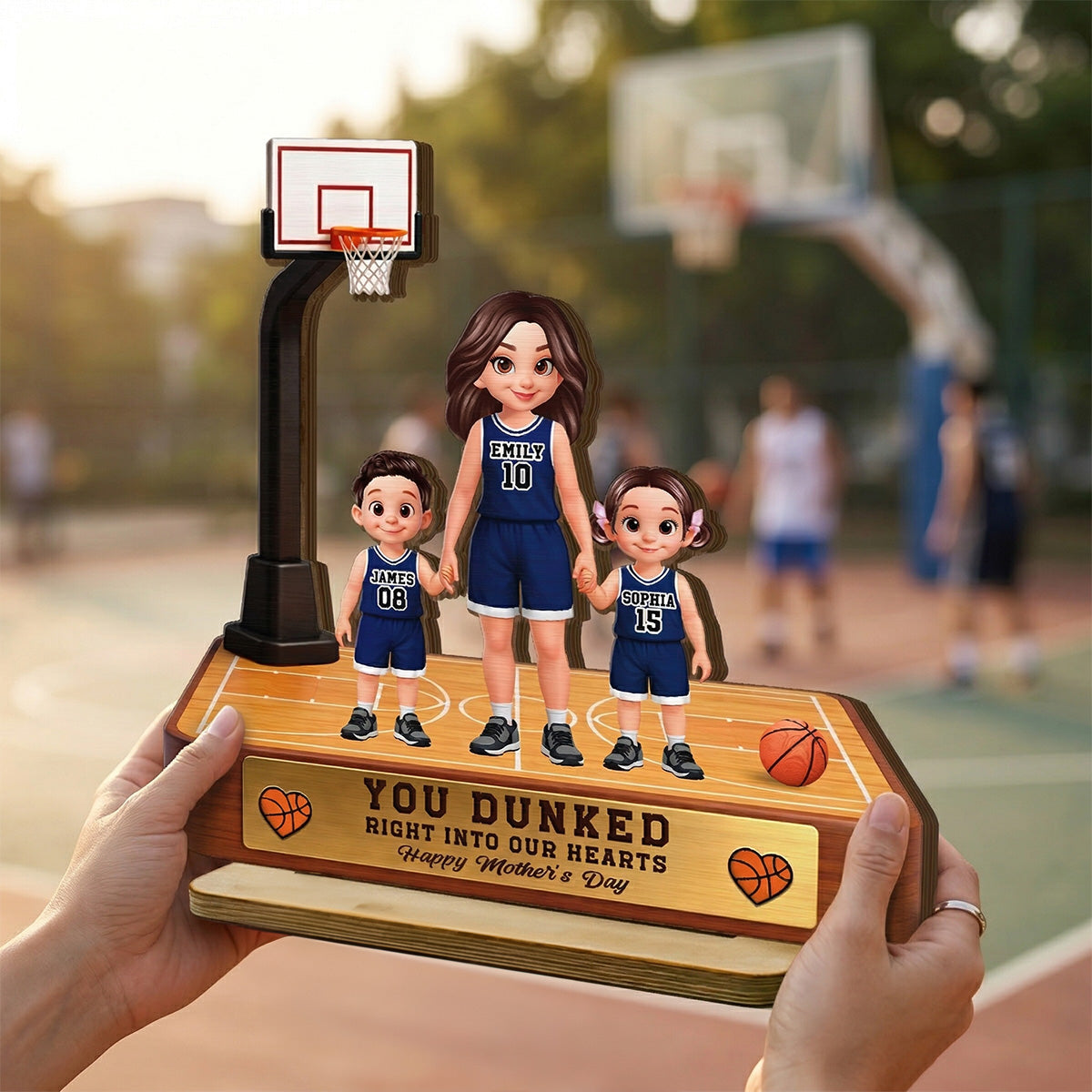 Basketball Mom You Dunked Right Into Our Hearts - Personalized 2-Layered Wooden Plaque - Mother's Day Gift For Basketball Mom