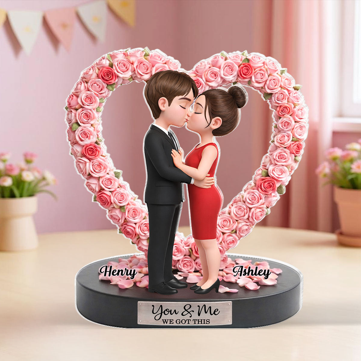 Love In Bloom - Personalized Acrylic Block Plaque - Anniversary, Valentine's Day Gift, Gift For Him, Gift For Her