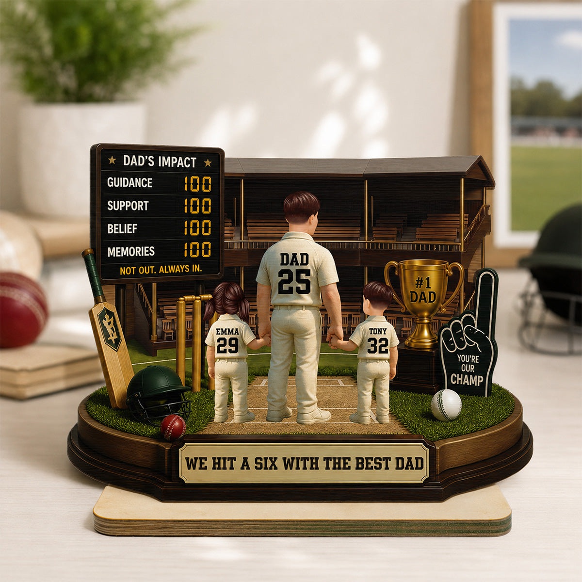 Hit A Six With The Best Dad Cricket Dad - Personalised 2-Layered Wooden Plaque -  Gift For Husband, Dad