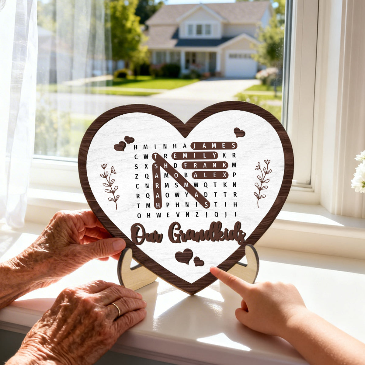 Our Grandkids Word Search Puzzle - Personalized 2-Layered Wooden Plaque - Gift for Grandma