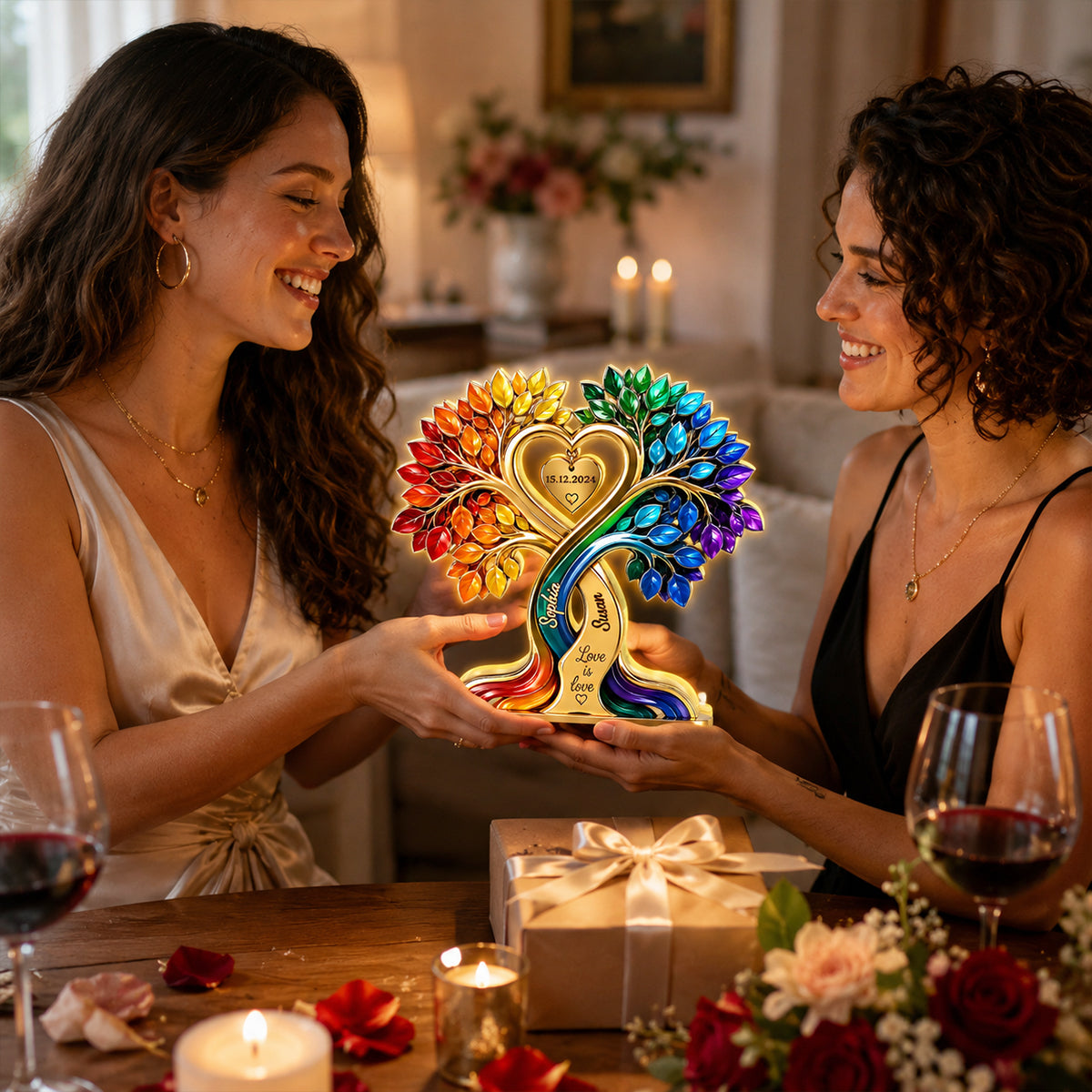 LGBTQ+ Couple Heart Tree - Personalized Light Box - Anniversary Gift for Him, Gift for Her
