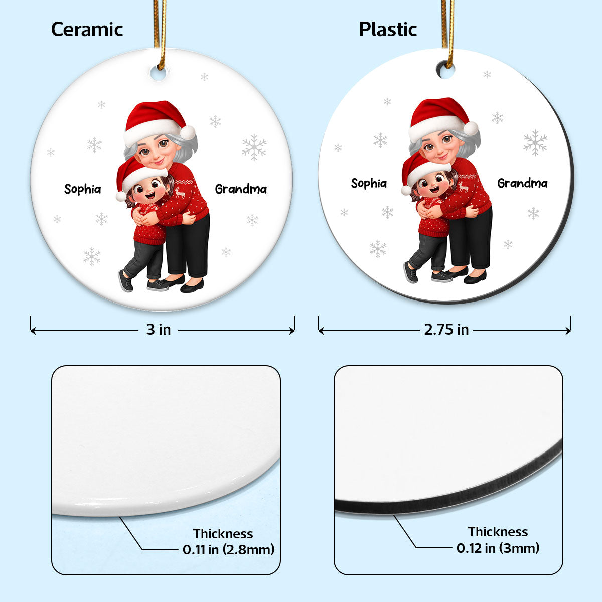 Christmas Grandma Hugging Grandkid - Personalized Ceramic Ornament - Heartwarming Gift For Kids, Grandmas