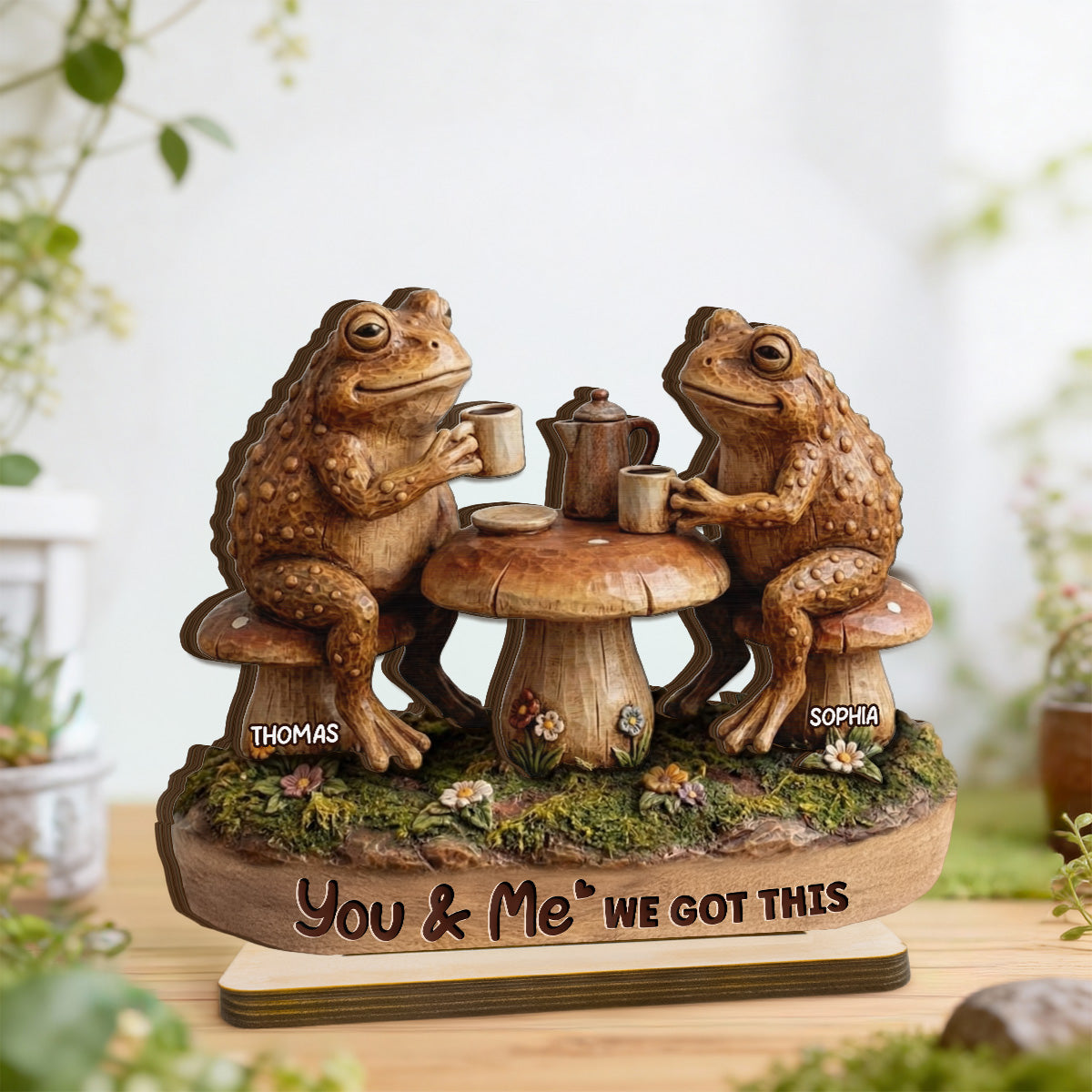 Together Until We Croak 2D Flat Toad Couple In Garden - Personalized Wooden Plaque - Gift For Him, Gift For Her