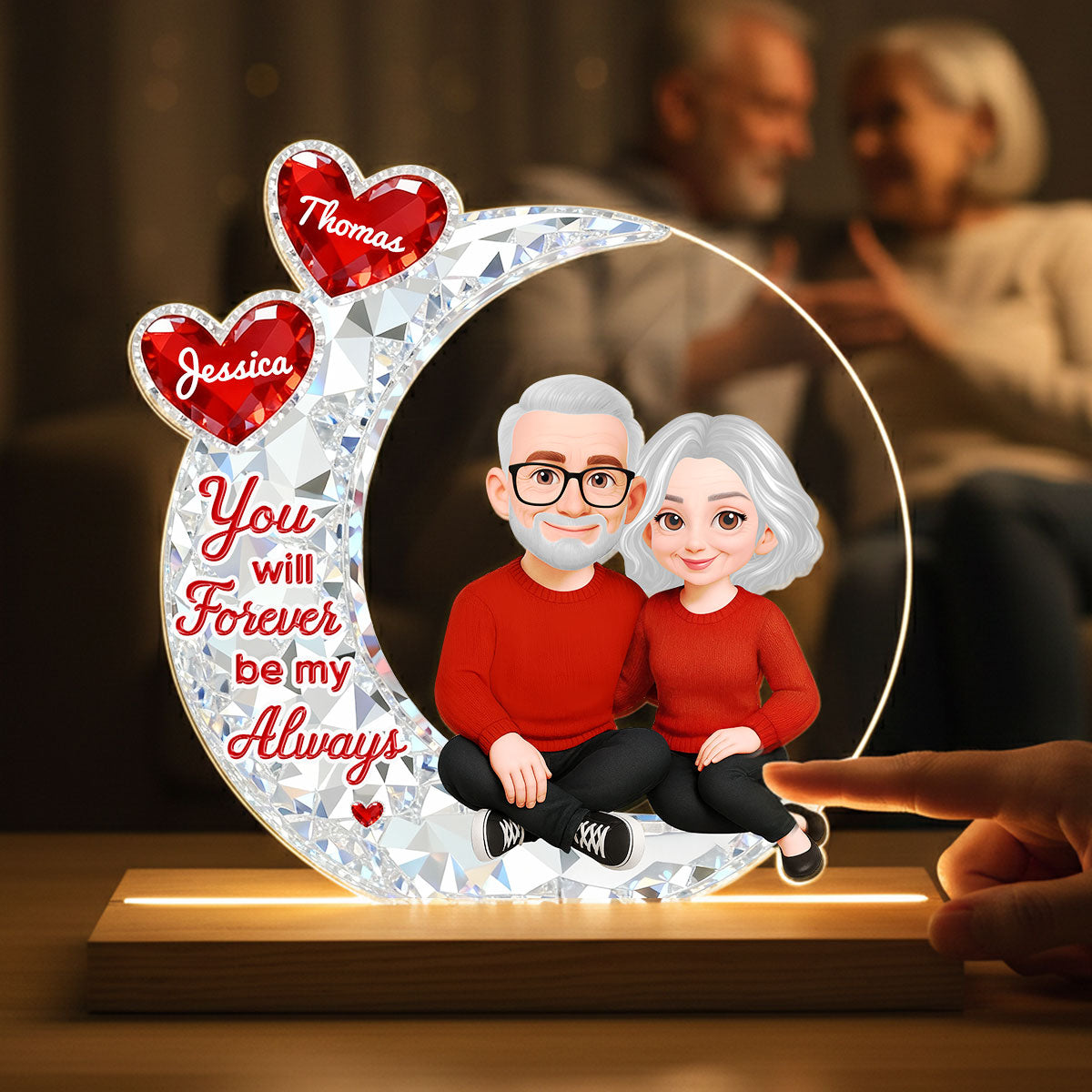 Eternal Love Couple Sitting On Moon - Personalized Plaque LED Night Light - Heartfelt Gift For Couple, Gift For Him, For Her