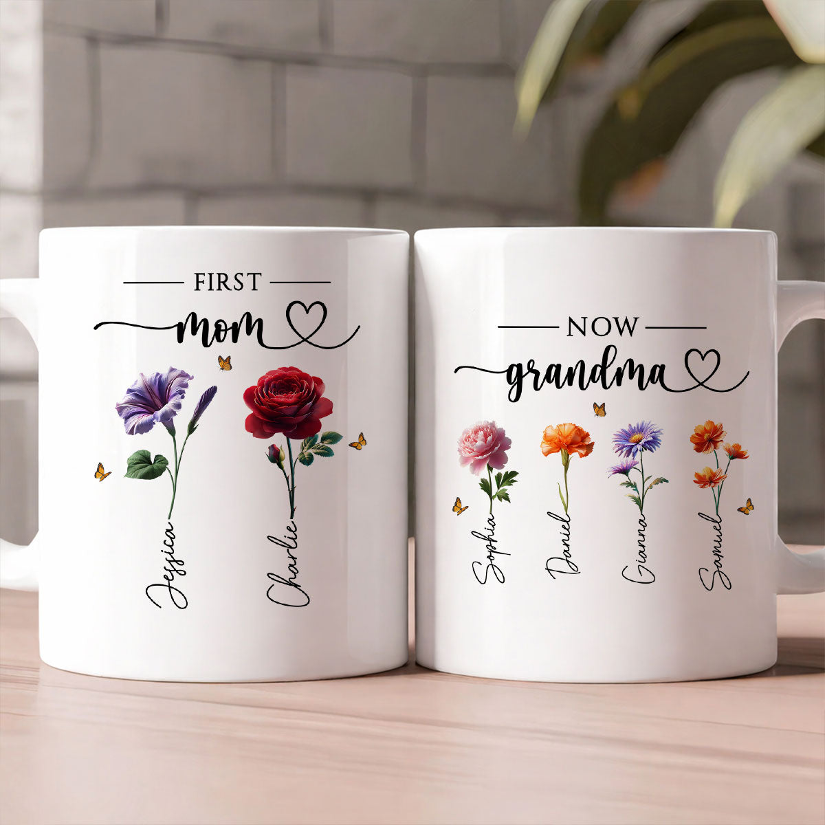 First Mom Now Grandma Birthmonth Flowers - Personalized Mug - Heartfelt Gift For Grandma