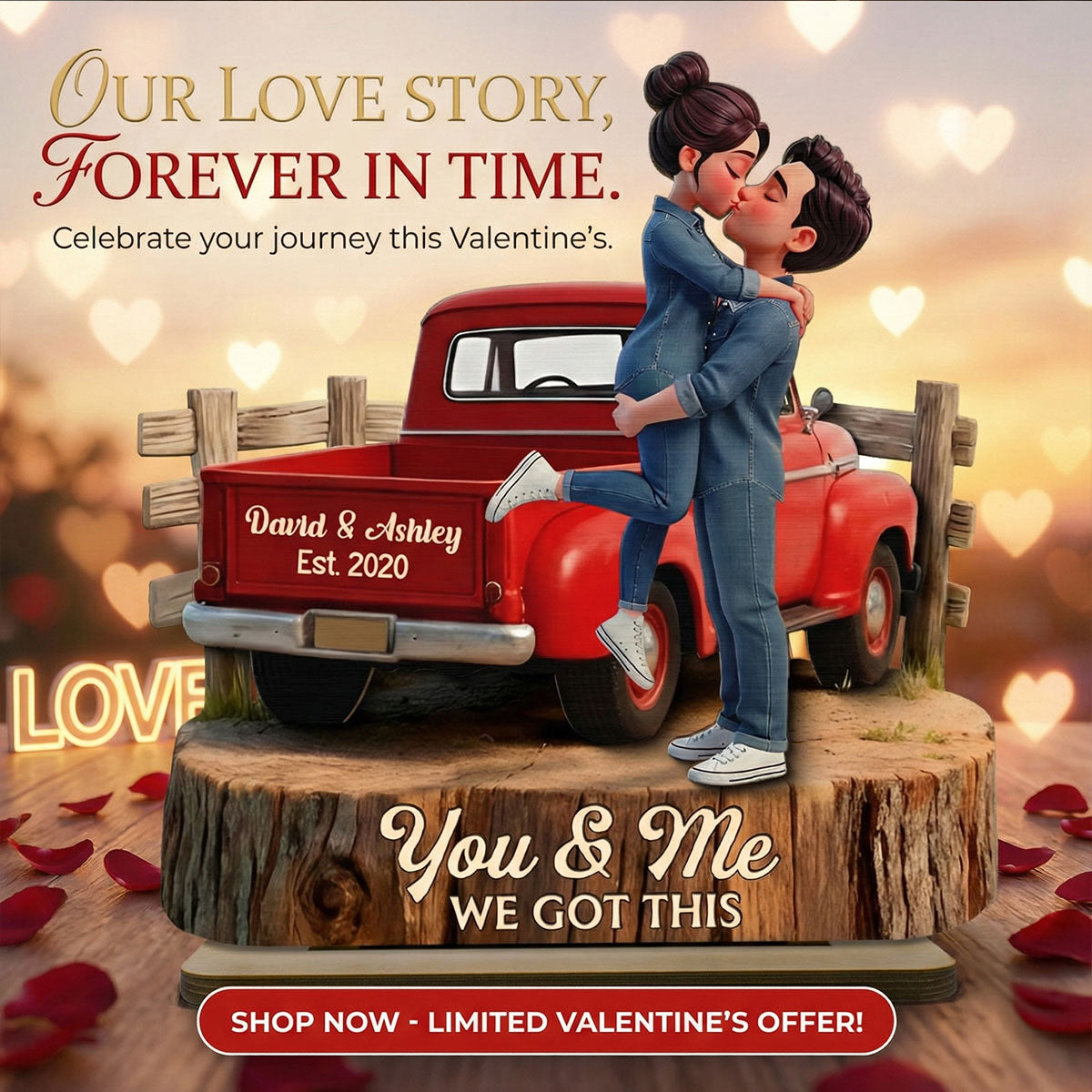 Romantic Couple Pickup Truck You & Me We Got This - Personalized 2-Layered Wooden Plaque - Gift For Couple, Farmhouse Decor