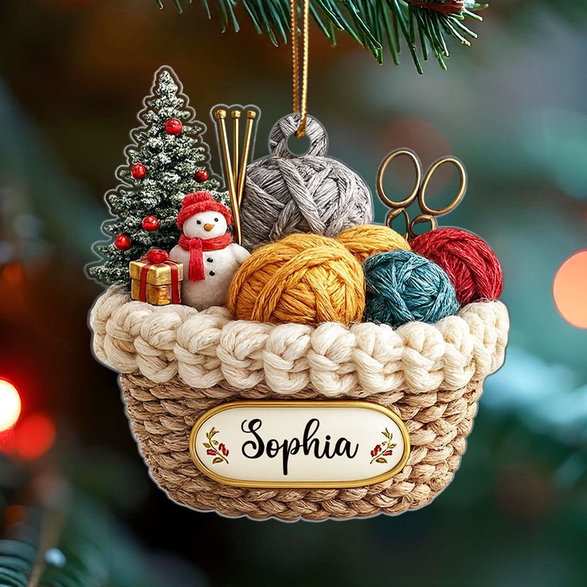 Custom Knitting Basket Yarn Decor for Knitters - Personalized Acrylic Ornament - Crochet Lover Holiday Gift 2025