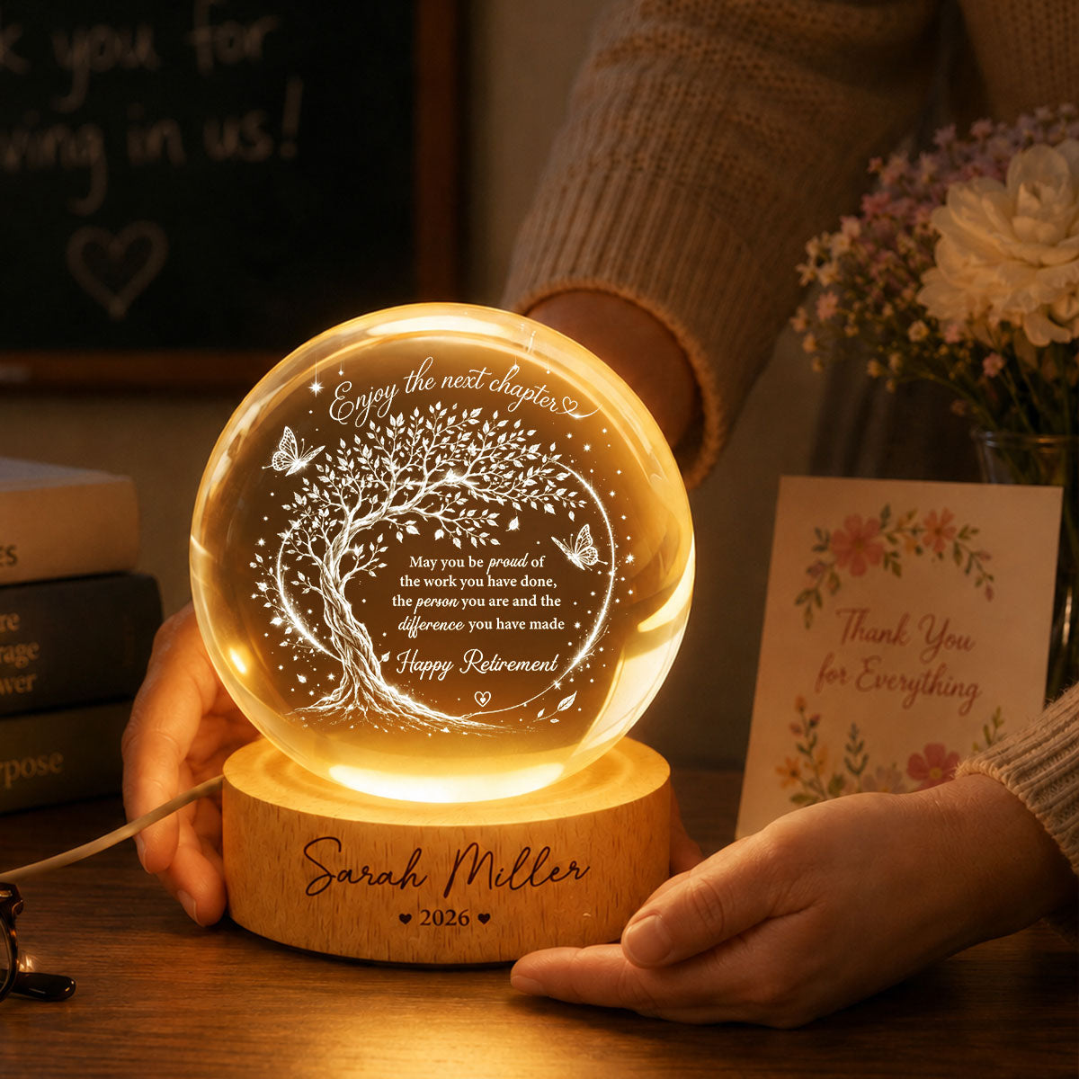 Tree of Life Enjoy the Next Chapter - Personalized Crystal Ball LED Night Light - Retirement Gift for Coworkers