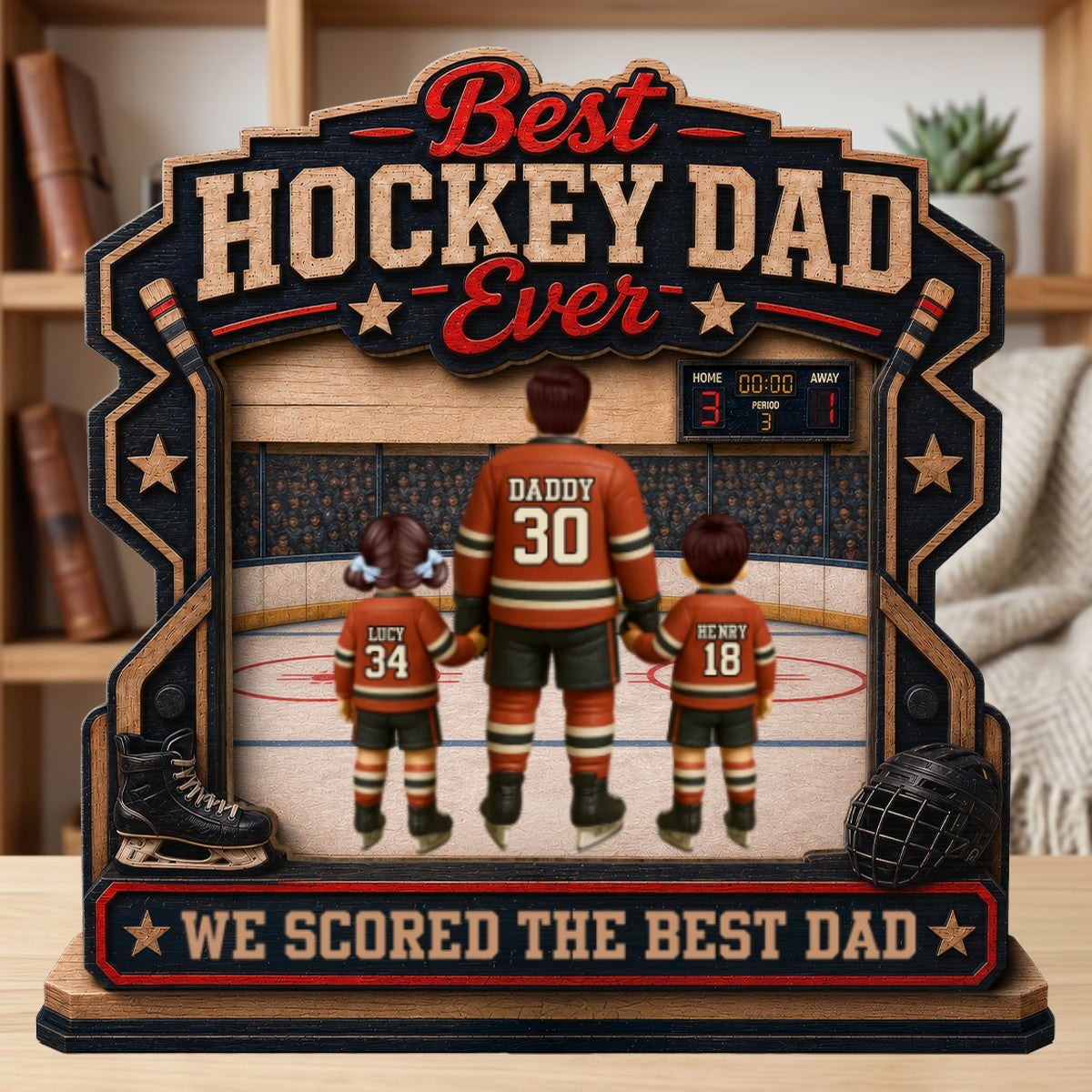 We Scored The Best Dad Hockey Dad & Kids - Personalized 2-Layered Wooden Plaque -  Gift For Hockey Dad