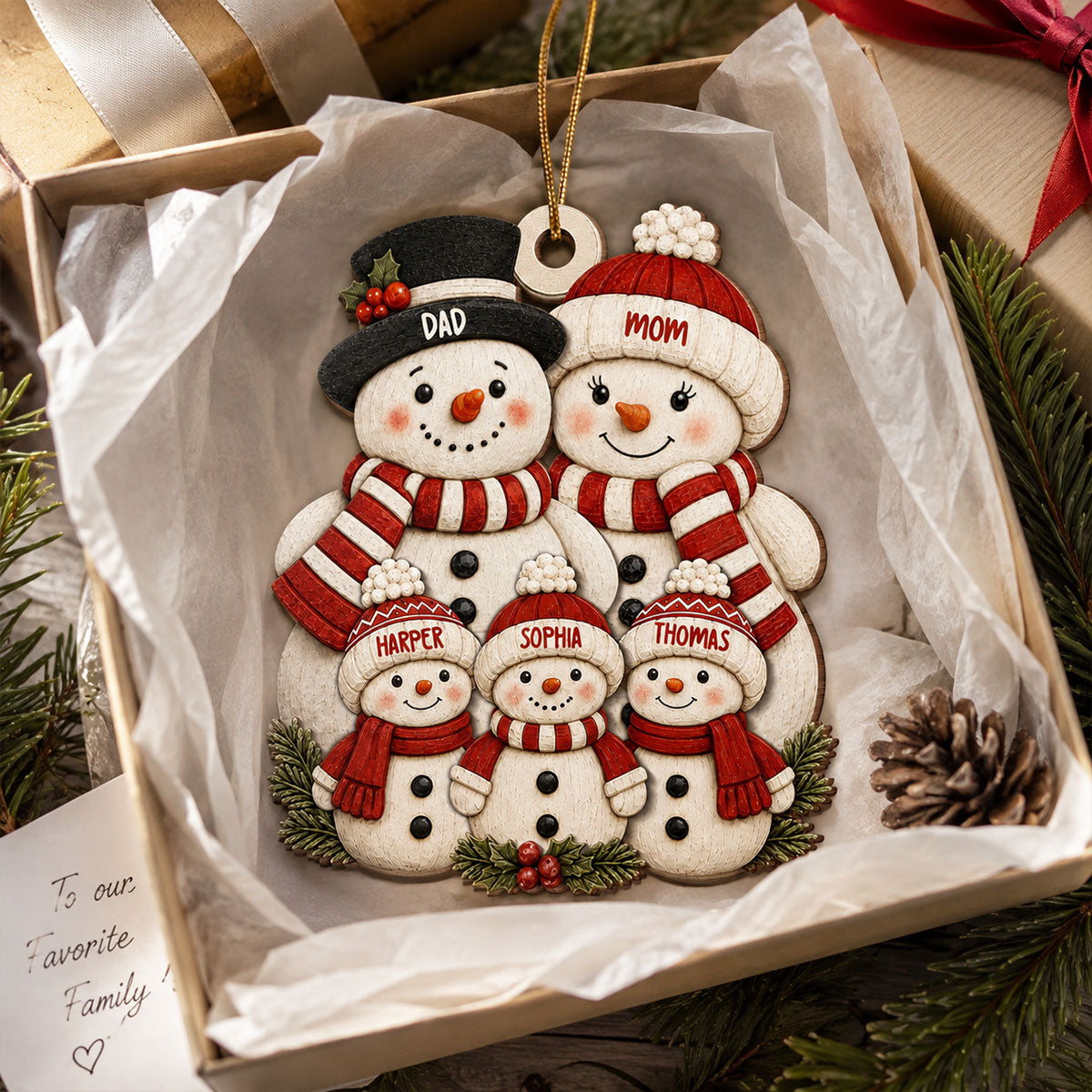 Cute Snowman Grandparents & Grandkids 2D Flat Printed - Personalized Wooden Ornament - Christmas Tree Decor For Family, Grandma, Grandpa