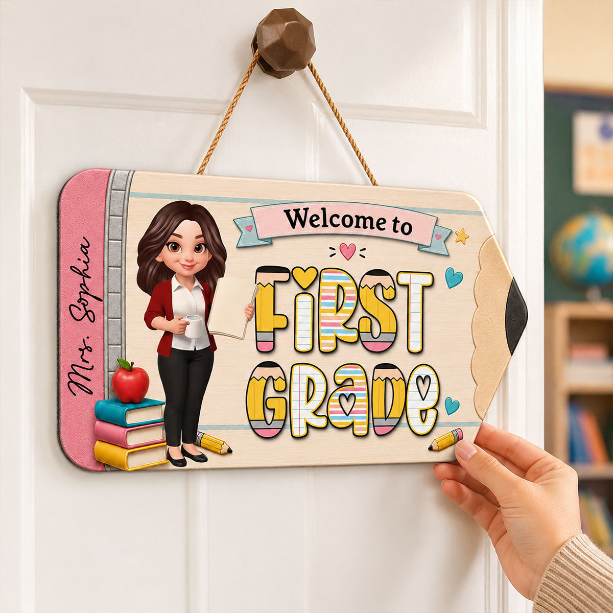 Trending First Grade With Teacher Welcome To Classroom - Personalized Wood Sign - Back To School, Classroom Decor