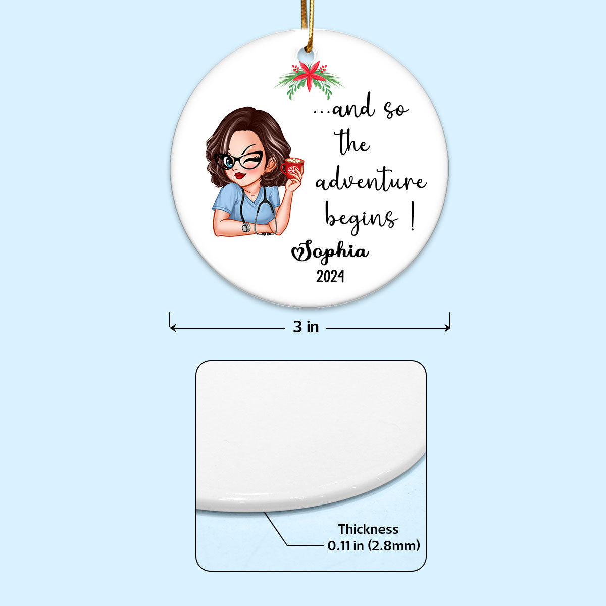 And So The Adventure Begins New Nurse Gift, Nurse Christmas Personalized Ceramic Ornament, Graduation Gift