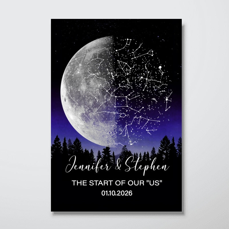 Custom Moon Phase & Star Map by Date - Personalized Poster - Heartfelt Anniversary Gift, Valentine's Day Gift for Her, for Him