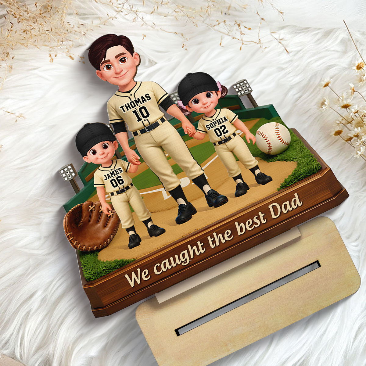 We Caught The Best Dad Baseball Field - Personalized 2-Layered Wooden Plaque -  Gift For Baseball Dad