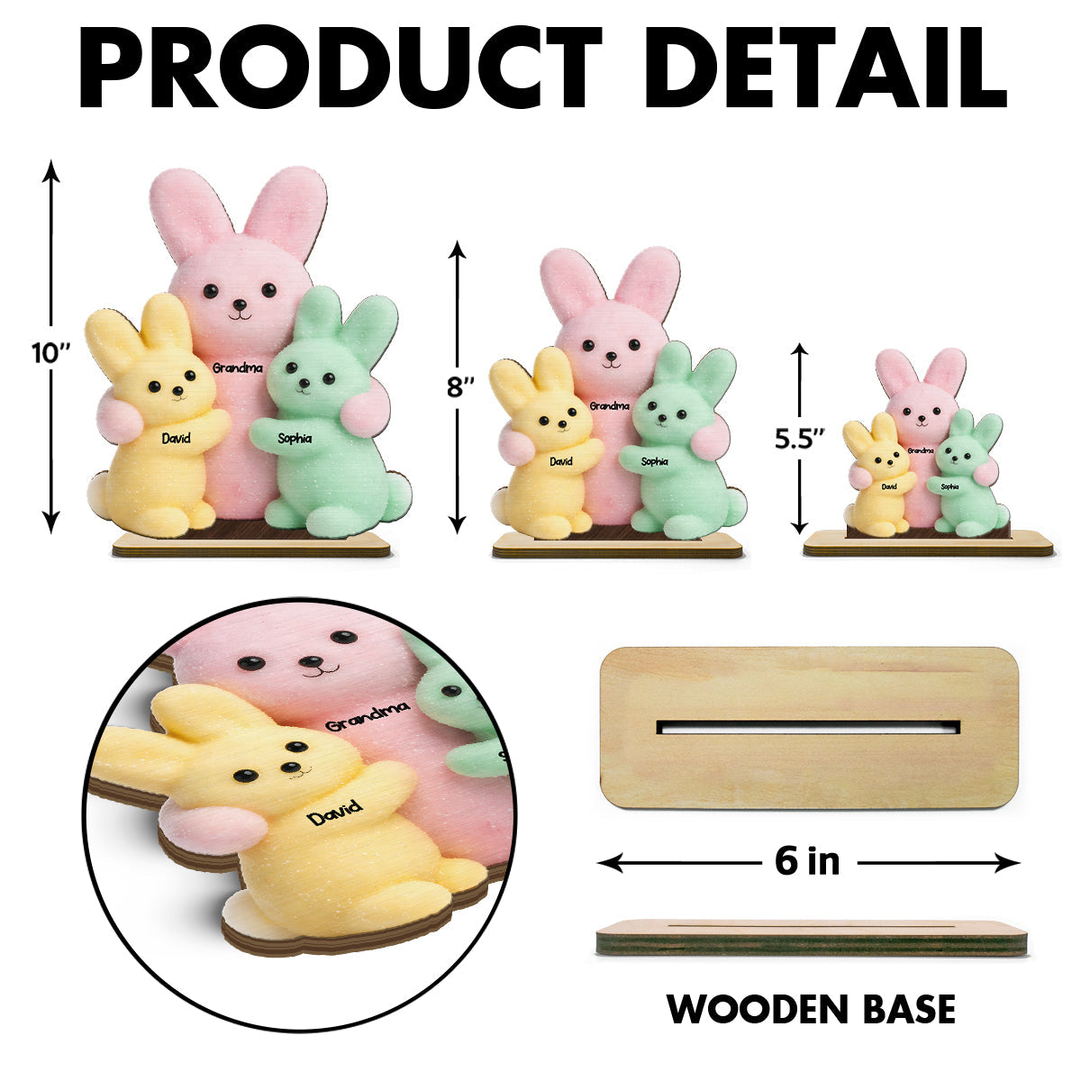 Grandma and Grandkids Bunnies - Personalized 2-Layered Wooden Plaque - Easter Decor Gift for Grandma, Mom