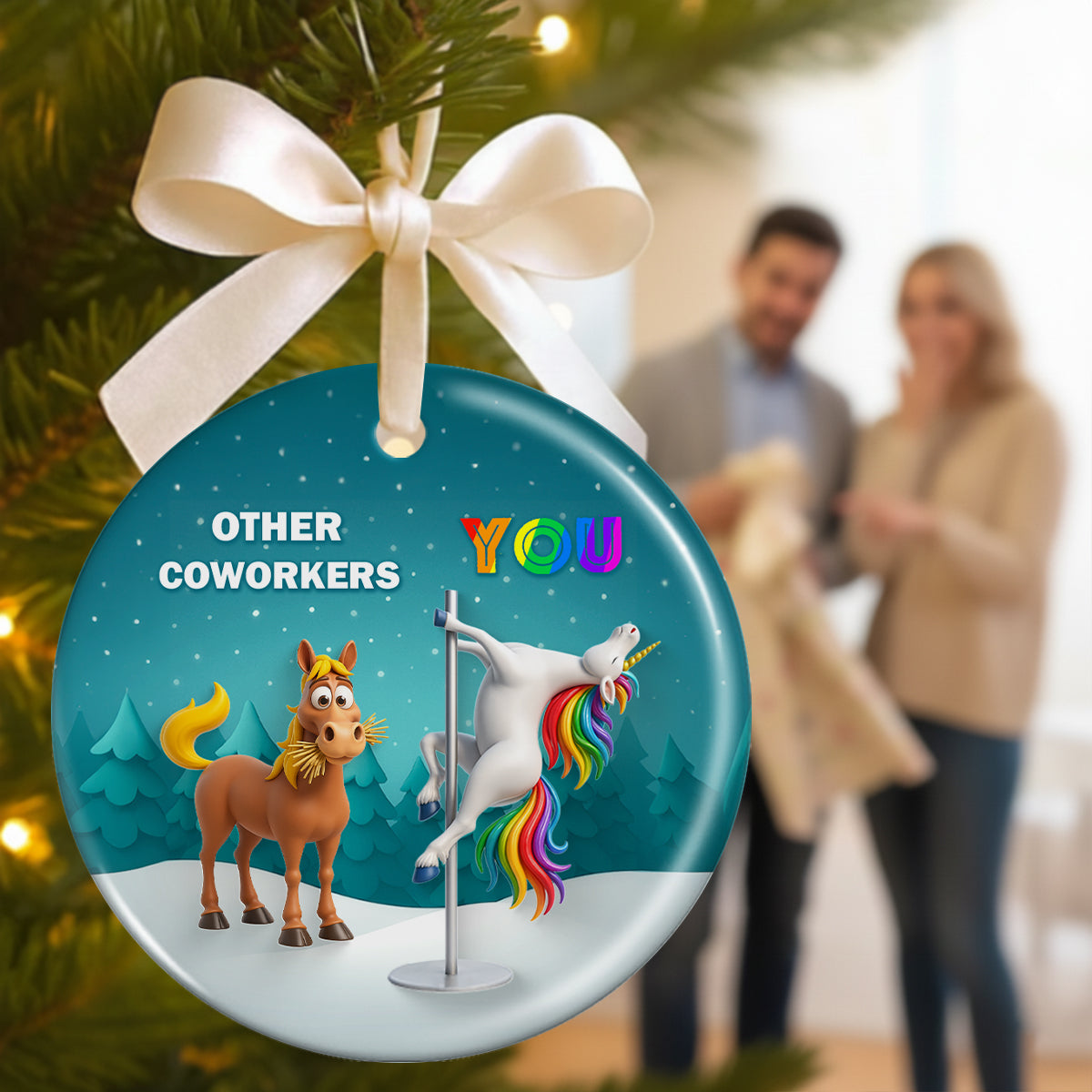 Funny Unicorn Coworker - Personalized Ceramic Ornament - Christmas Gift for Coworker, White Elephant