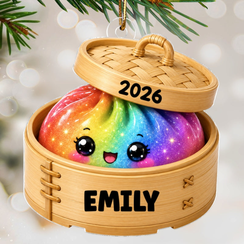 Cute Dumpling Custom Name Squishy Style - Personalized Acrylic Ornament - Christmas Gift, Keepsake For Kids, Teenagers