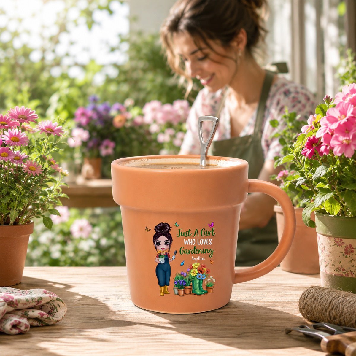 Just A Girl Who Loves Gardening - Personalized Plant Pot Ceramic Mug - Gift For Gardening Lovers