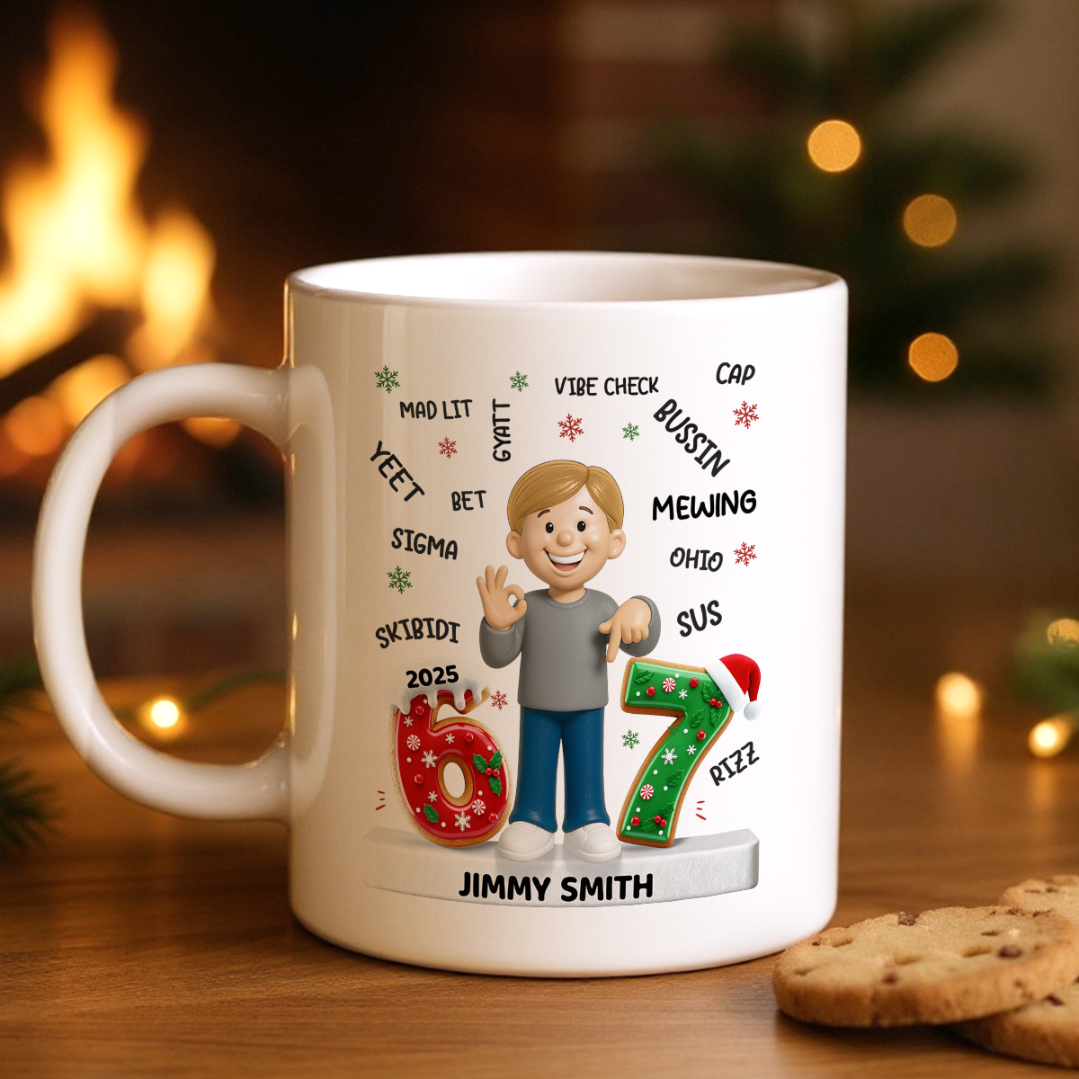 Teen Kid Custom Name Six Seven 3D Effect - Personalized Mug - 2025 Slang, Funny Teen Grandkid, Gen Alpha Christmas Gift
