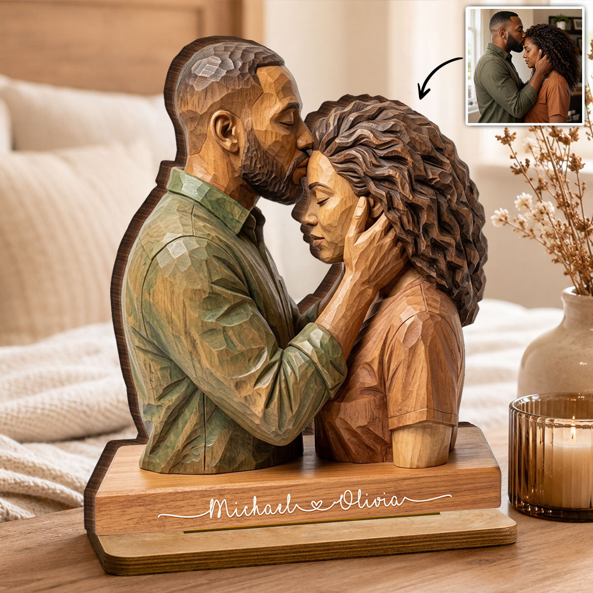 Custom Couple Photo - Personalized 2-Layered Wooden Plaque - Romantic Anniversary Gift for Wife Husband