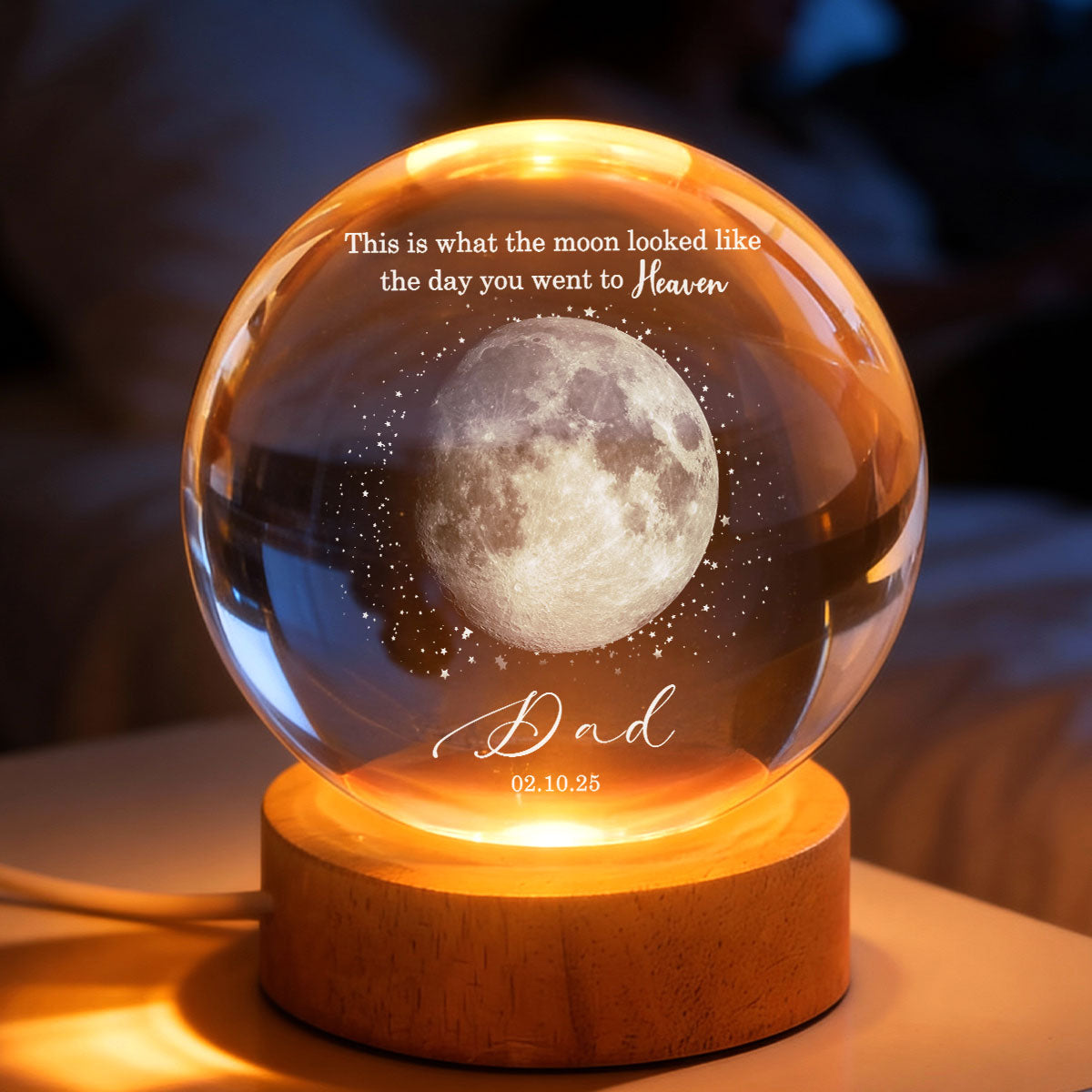 The Day You Went to Heaven Custom Moon Phase by Date - Personalized Crystal Ball LED Night Light - Heartfelt Memorial Remembrance Keepsake
