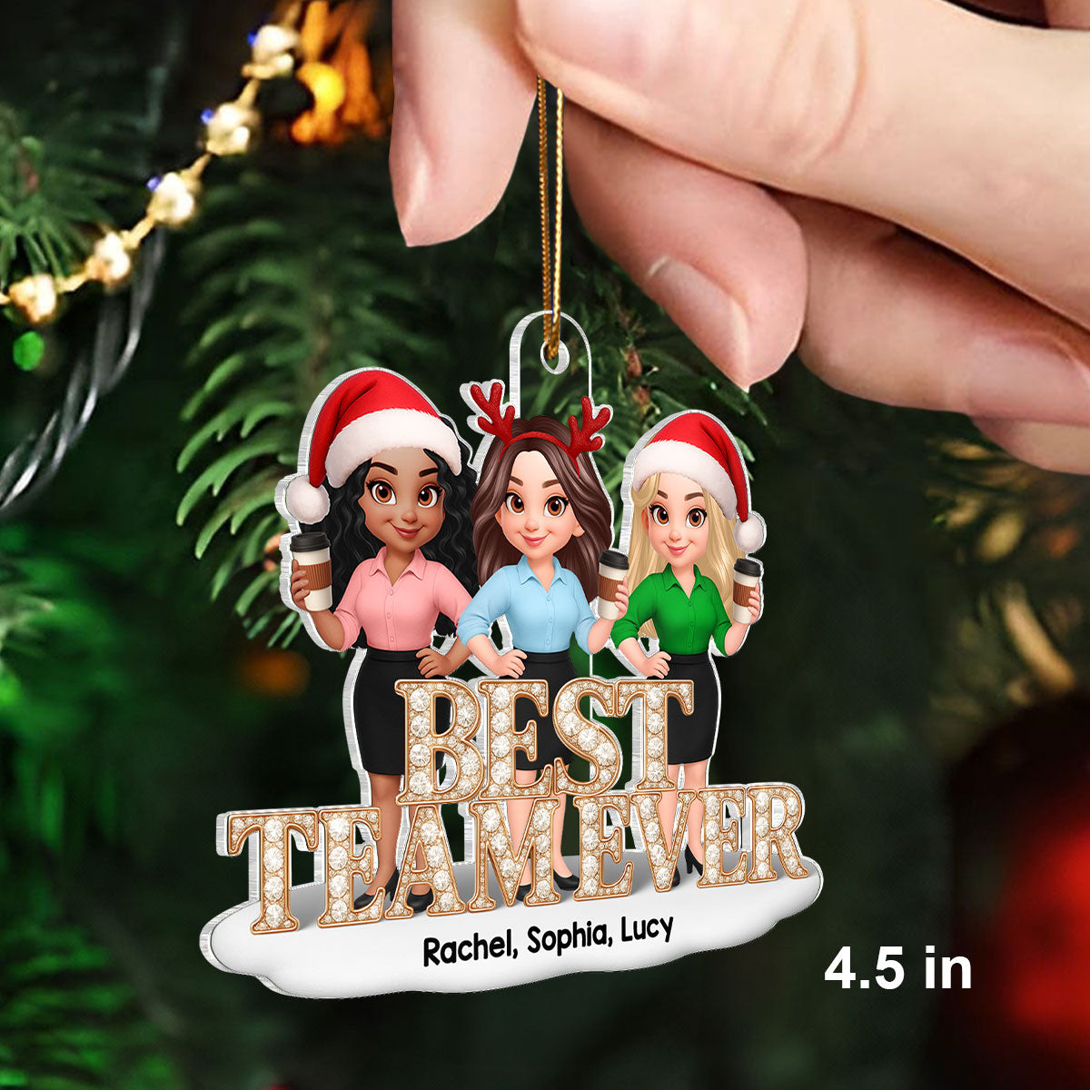 Best Team Ever 3D Shiny Crystal Effect - Personalized Acrylic Ornament - Christmas Gift for Coworkers