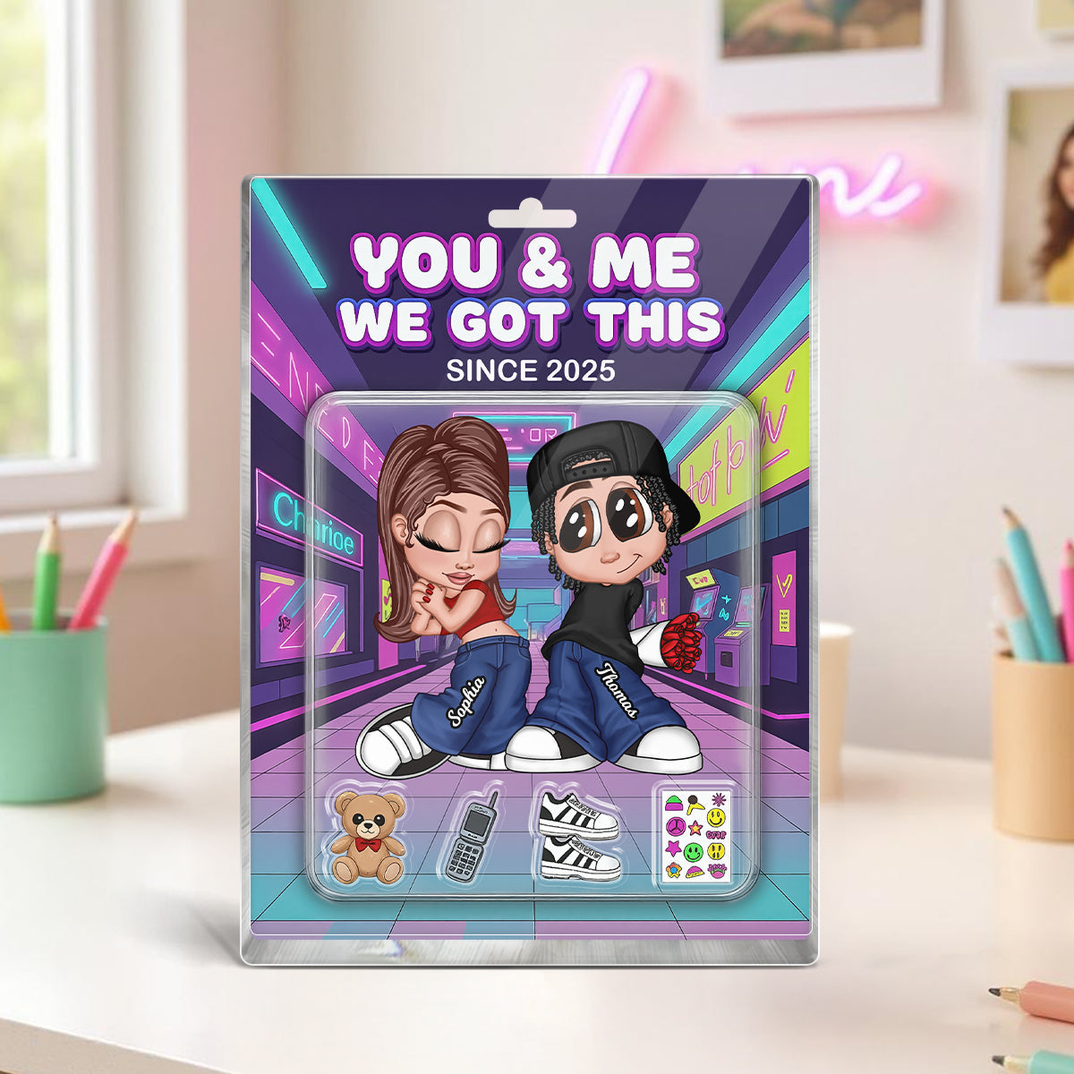 Y2K Couple Action Figure - Personalized Acrylic Block Plaque - Sentimental Valentine's Day Gift for him, for her