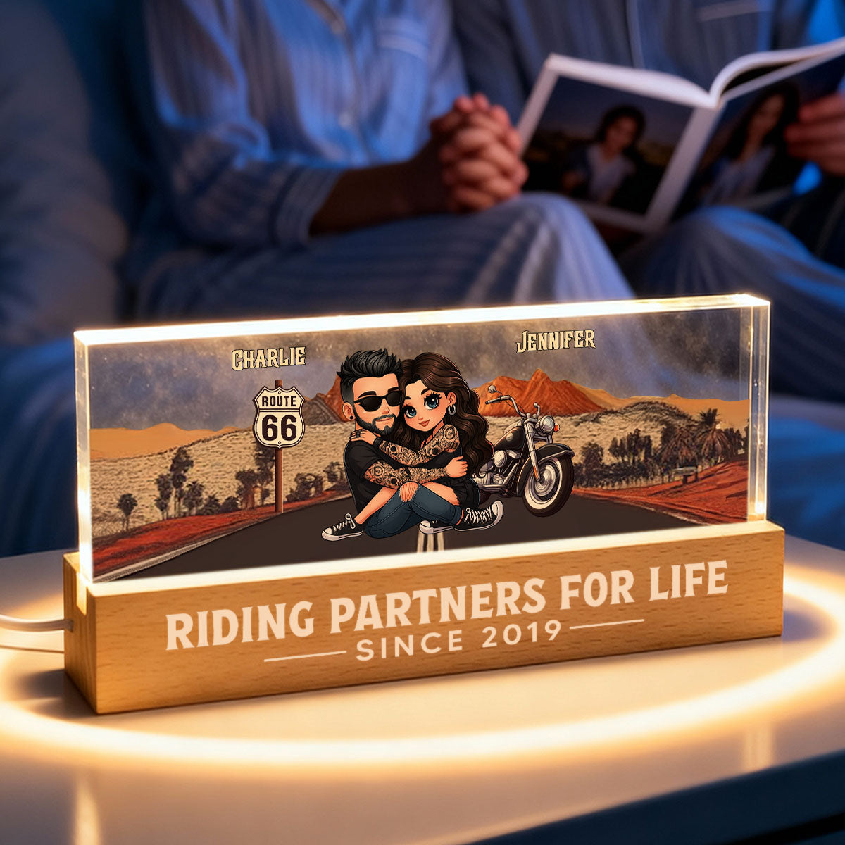 Eternal Love Biker Couple Riding Partners For Life - Personalized Acrylic Block LED Night Light - Gift For Couple, Bikers, Gift For Him, For Her