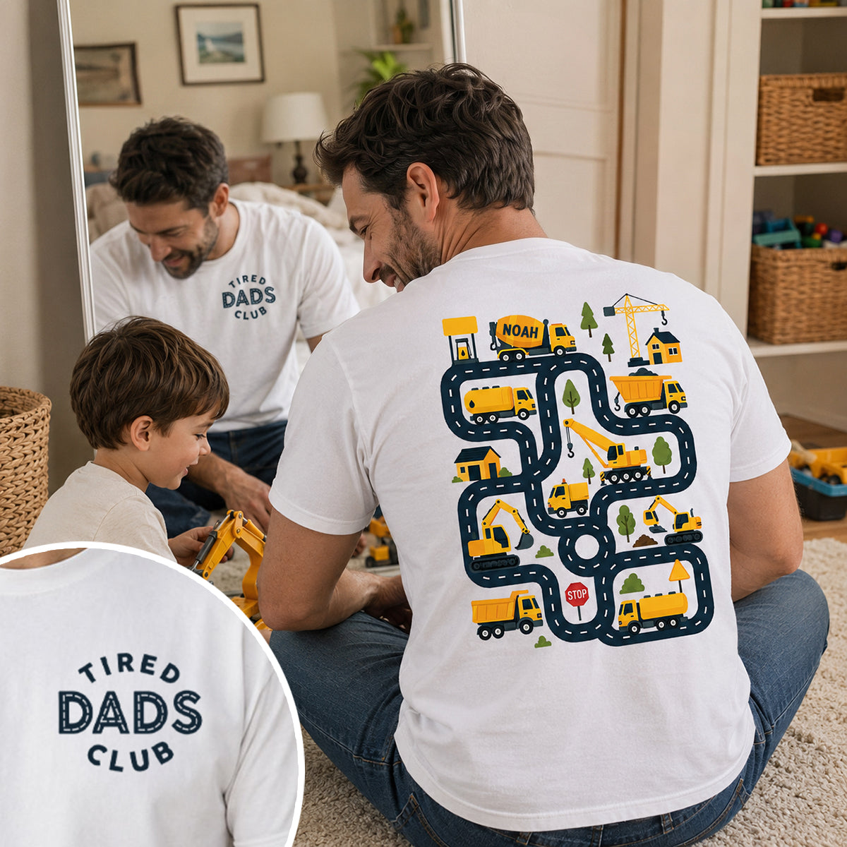 Tired Dads Club Construction Car Track Massage - Personalized Shirt - Funny Father's Day Gift For Dad, Husband